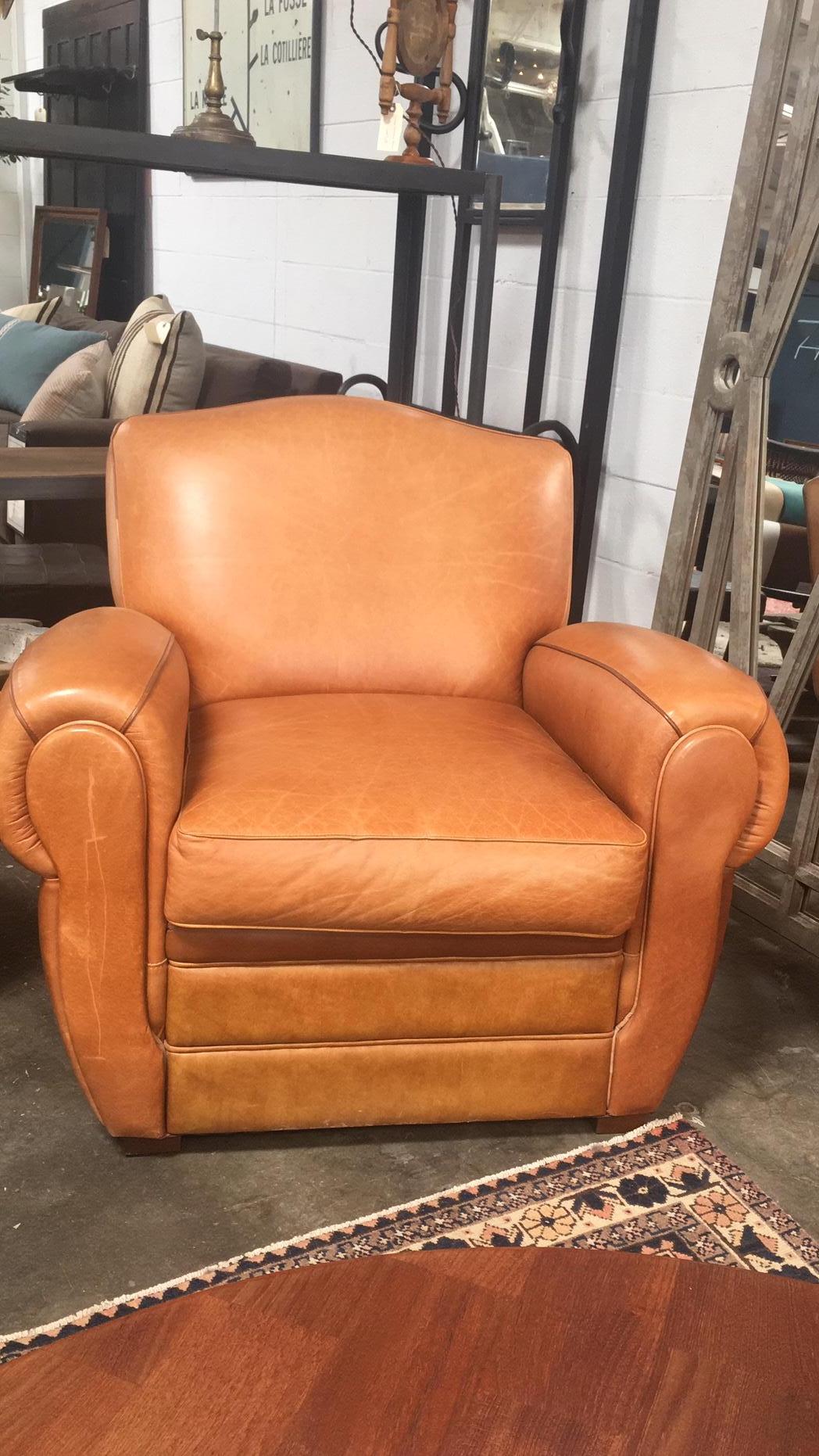 Italian Leather Club Chairs with Studded Back 4
