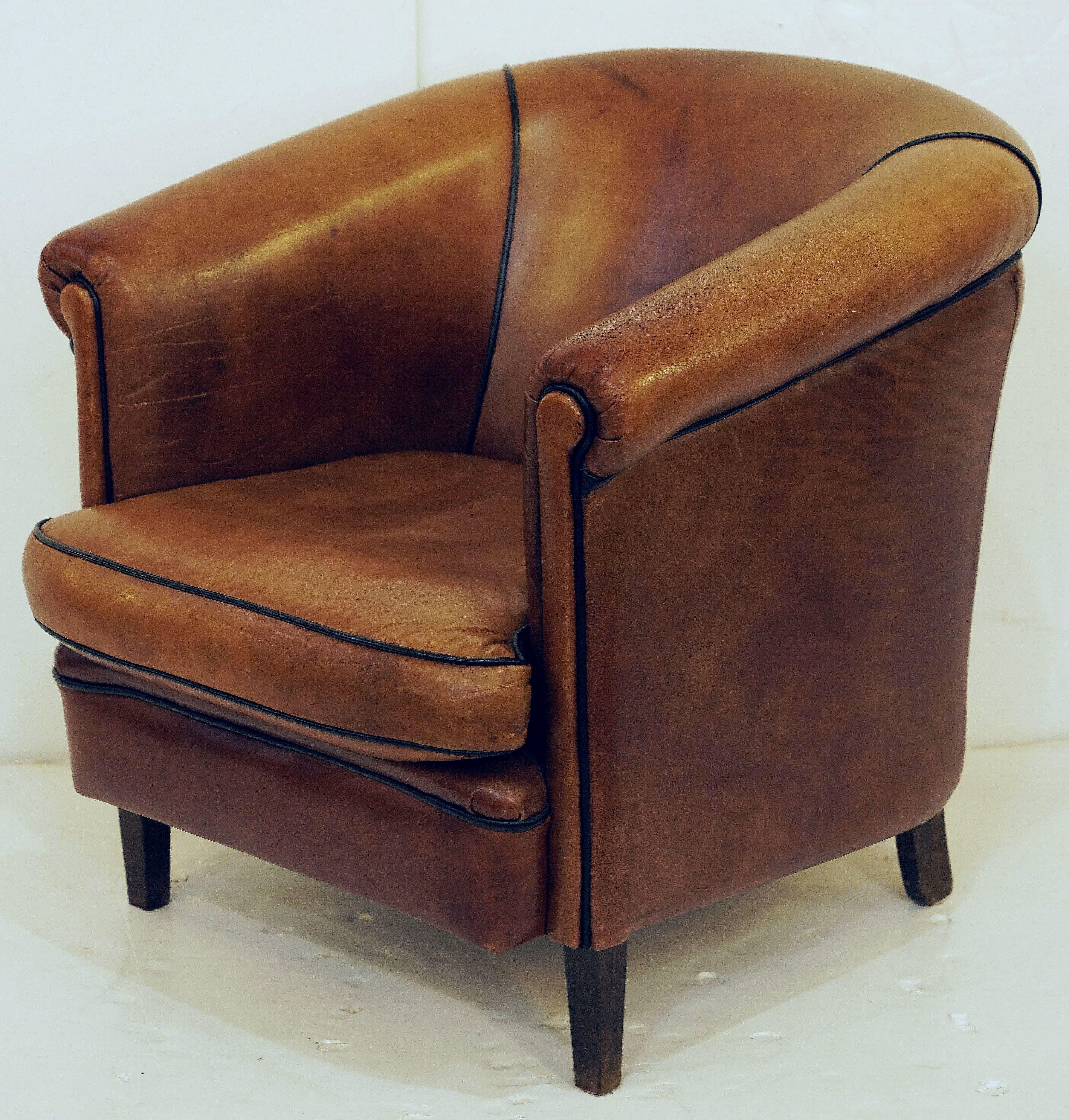 Italian Leather Club or Lounge Chairs from the Art Deco Era - Two Available 12
