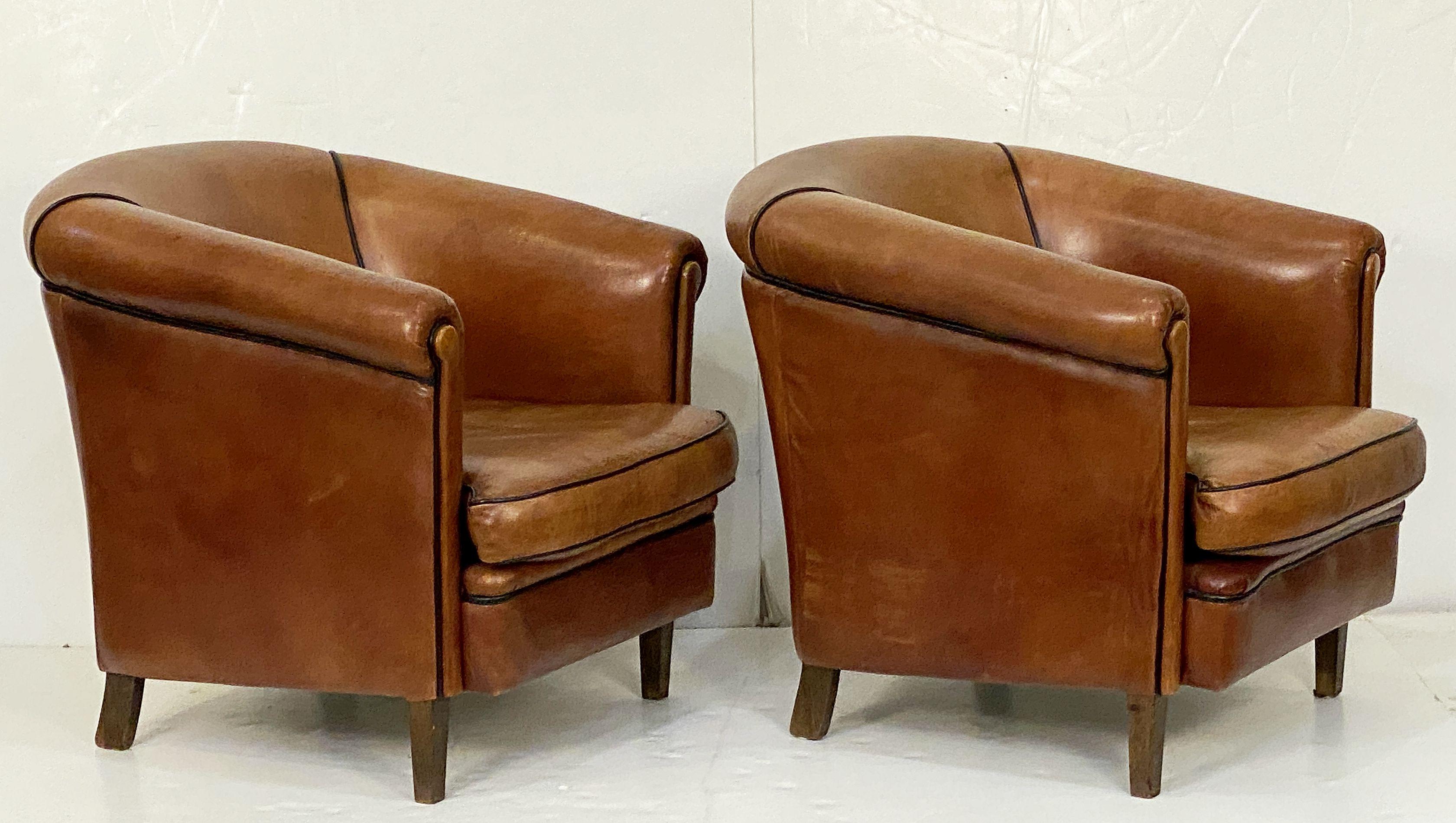 Patinated Italian Leather Club or Lounge Chairs from the Art Deco Era - Two Available