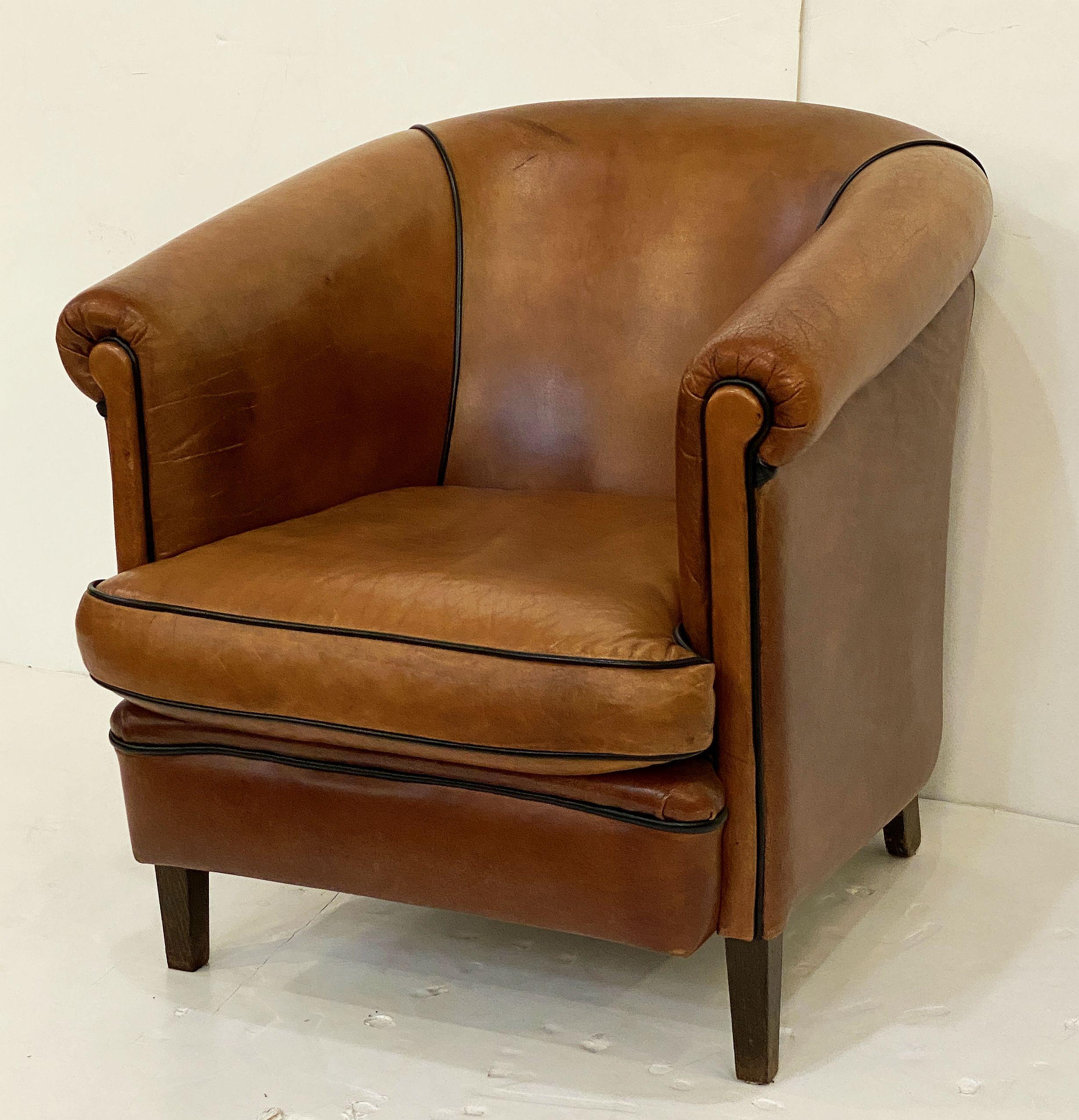 20th Century Italian Leather Club or Lounge Chairs from the Art Deco Era - Two Available