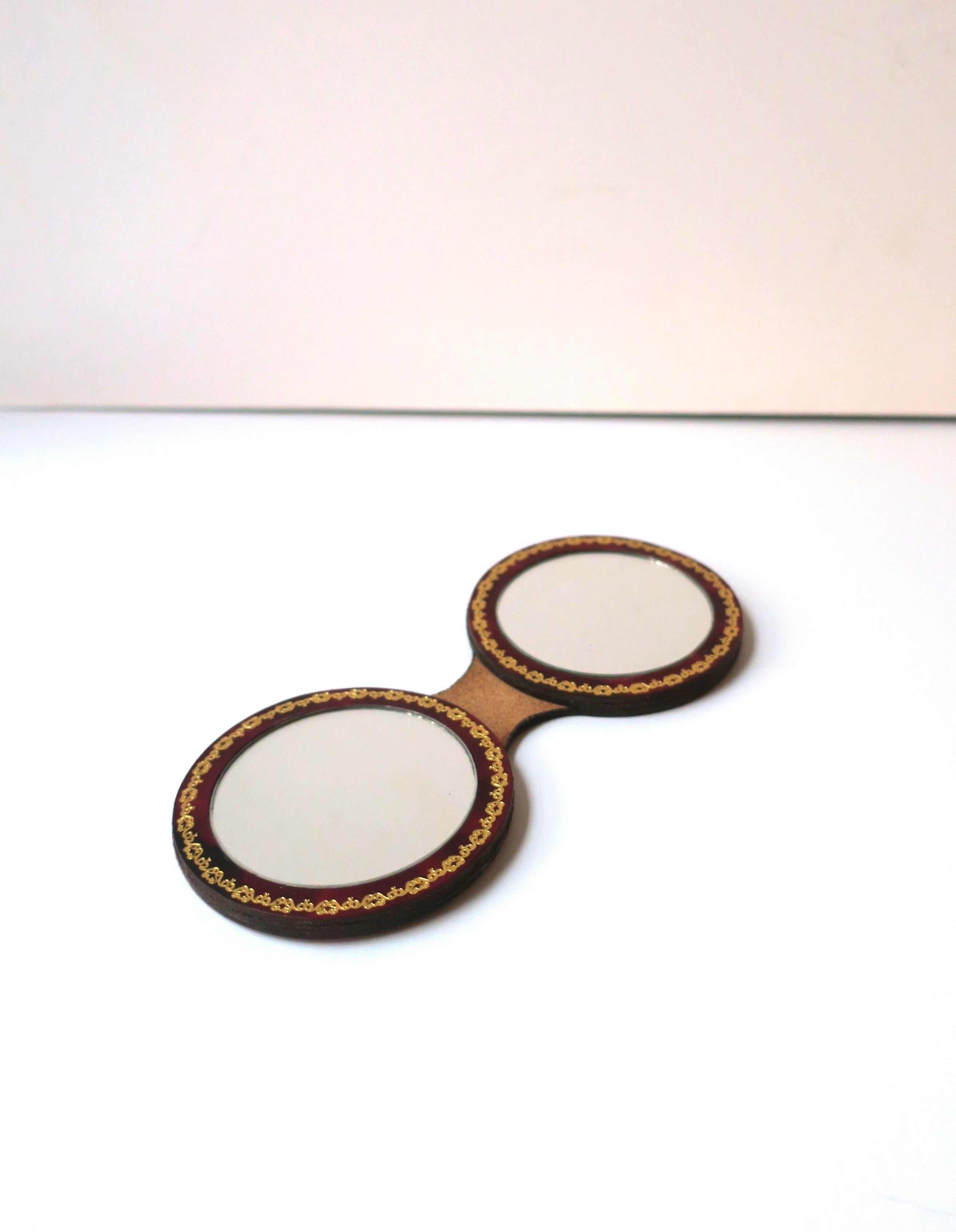 Embossed Italian Leather Compact Mirror  For Sale