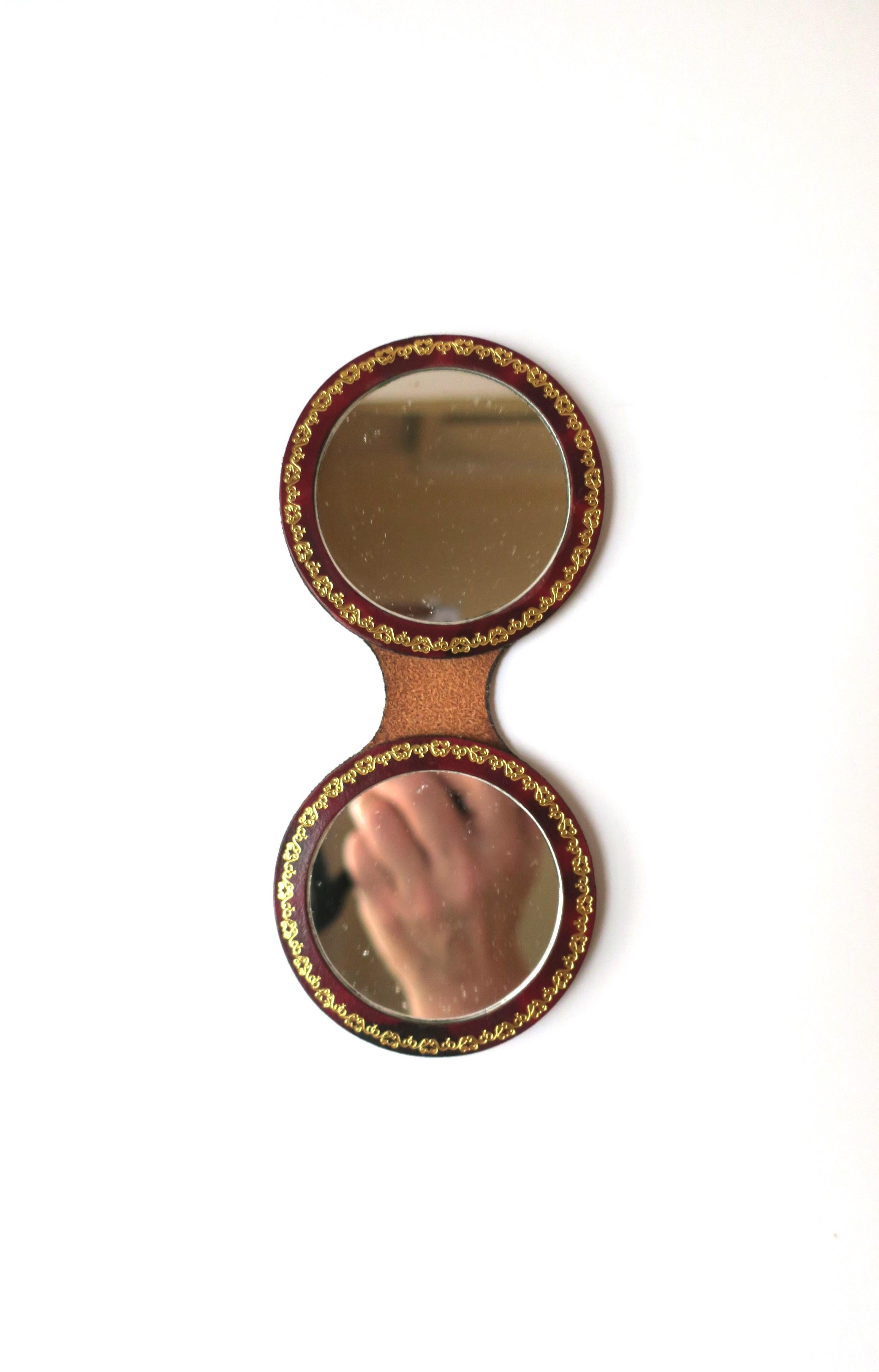 20th Century Italian Leather Compact Mirror  For Sale