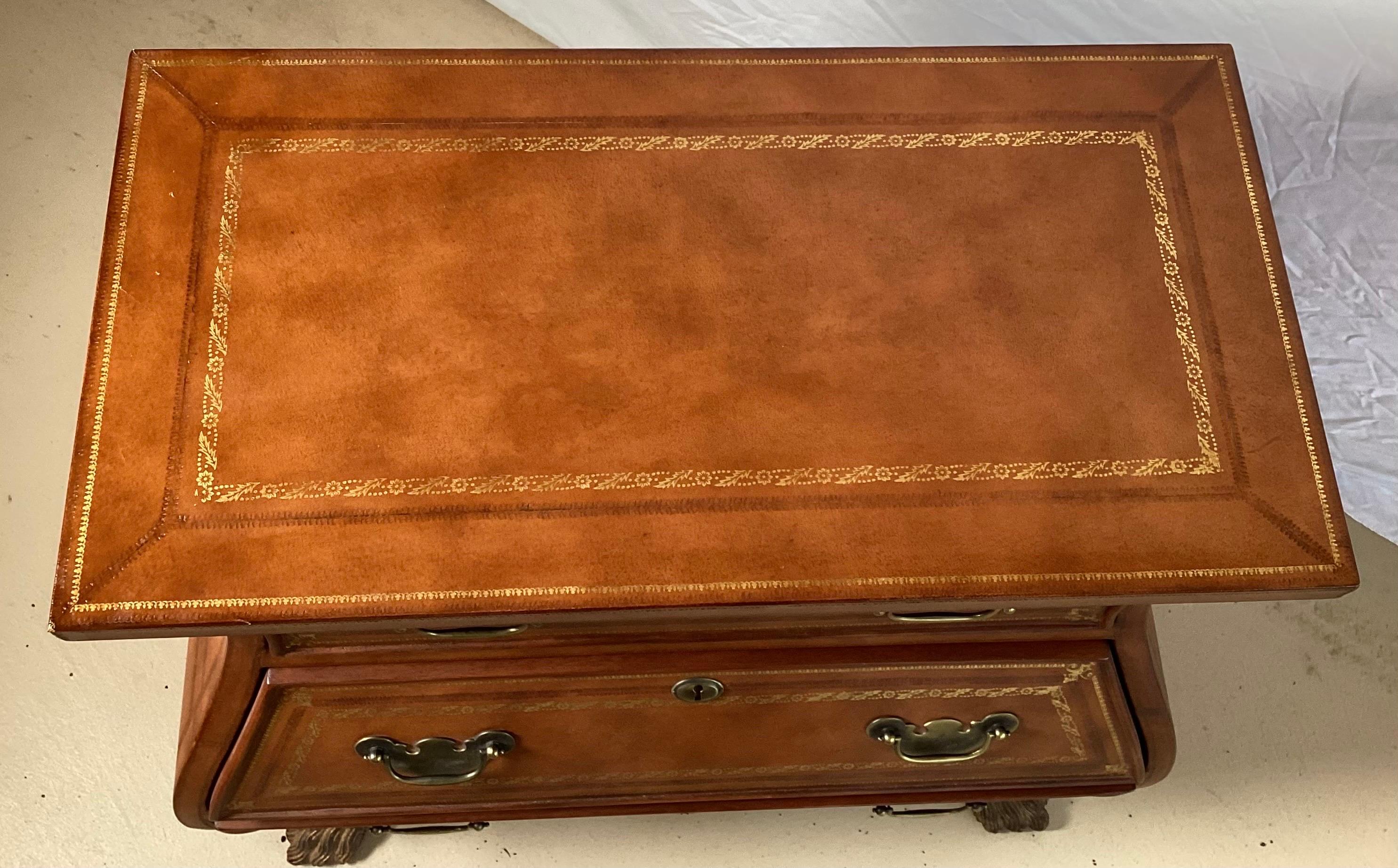 Italian Leather Covered Bombe Chest For Sale 4