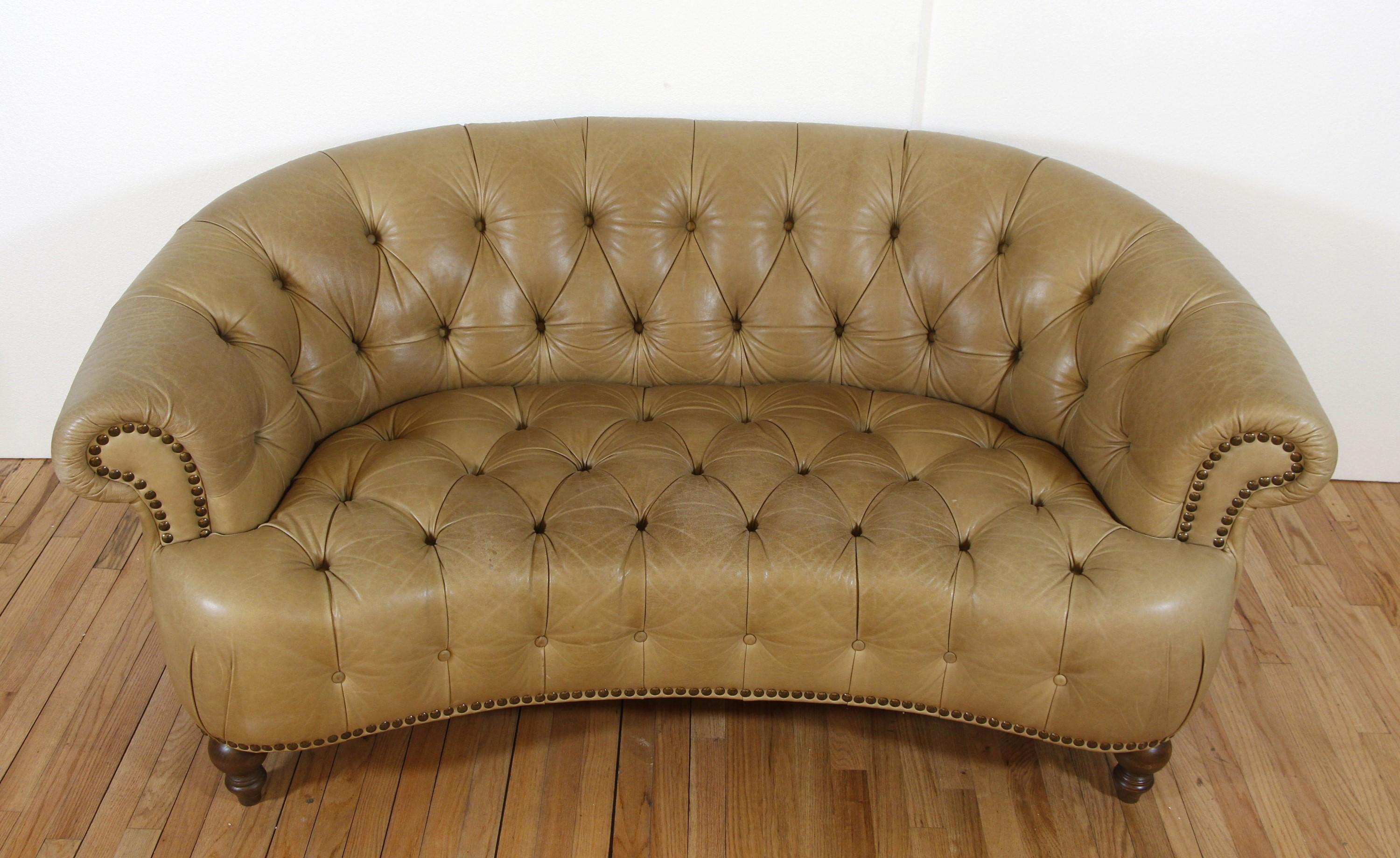 Chesterfield Italian Leather Curved Back Tufted Sofa