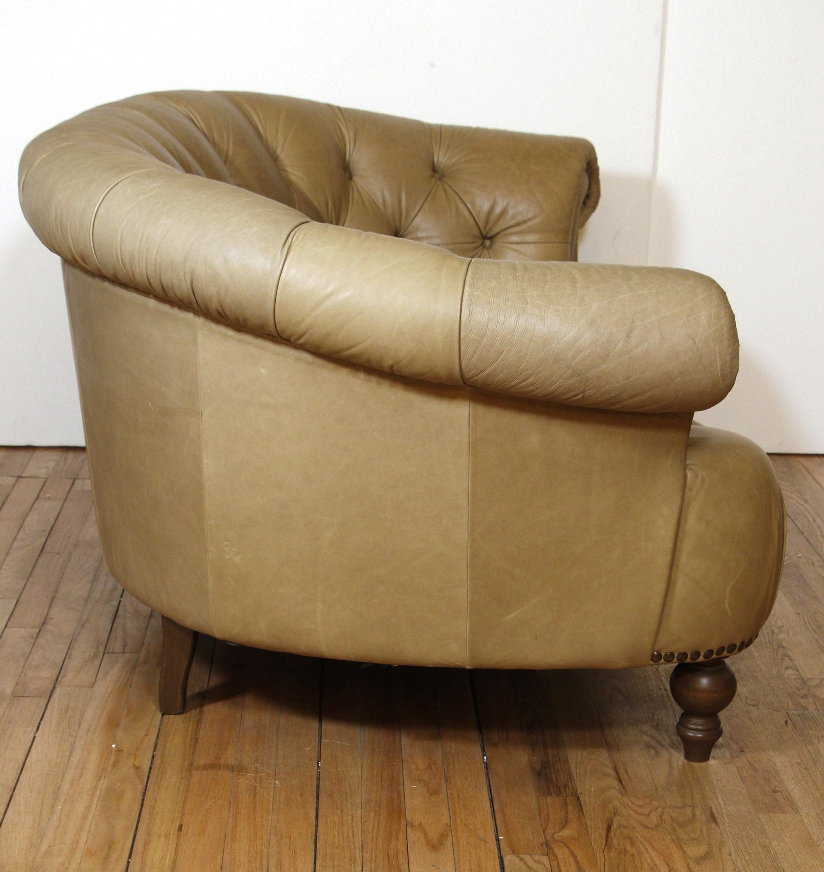 20th Century Italian Leather Curved Back Tufted Sofa