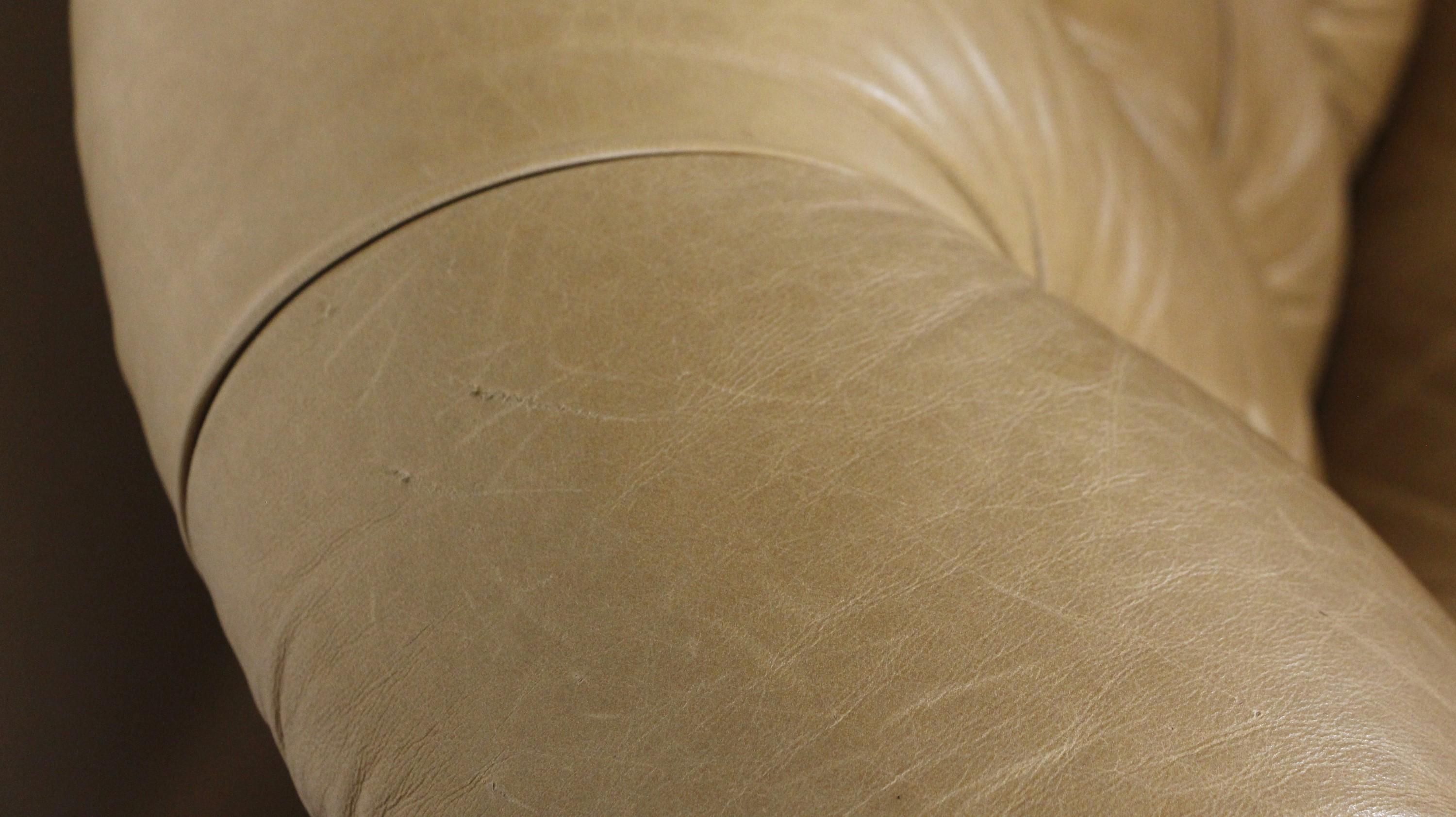 Italian Leather Curved Back Tufted Sofa 1