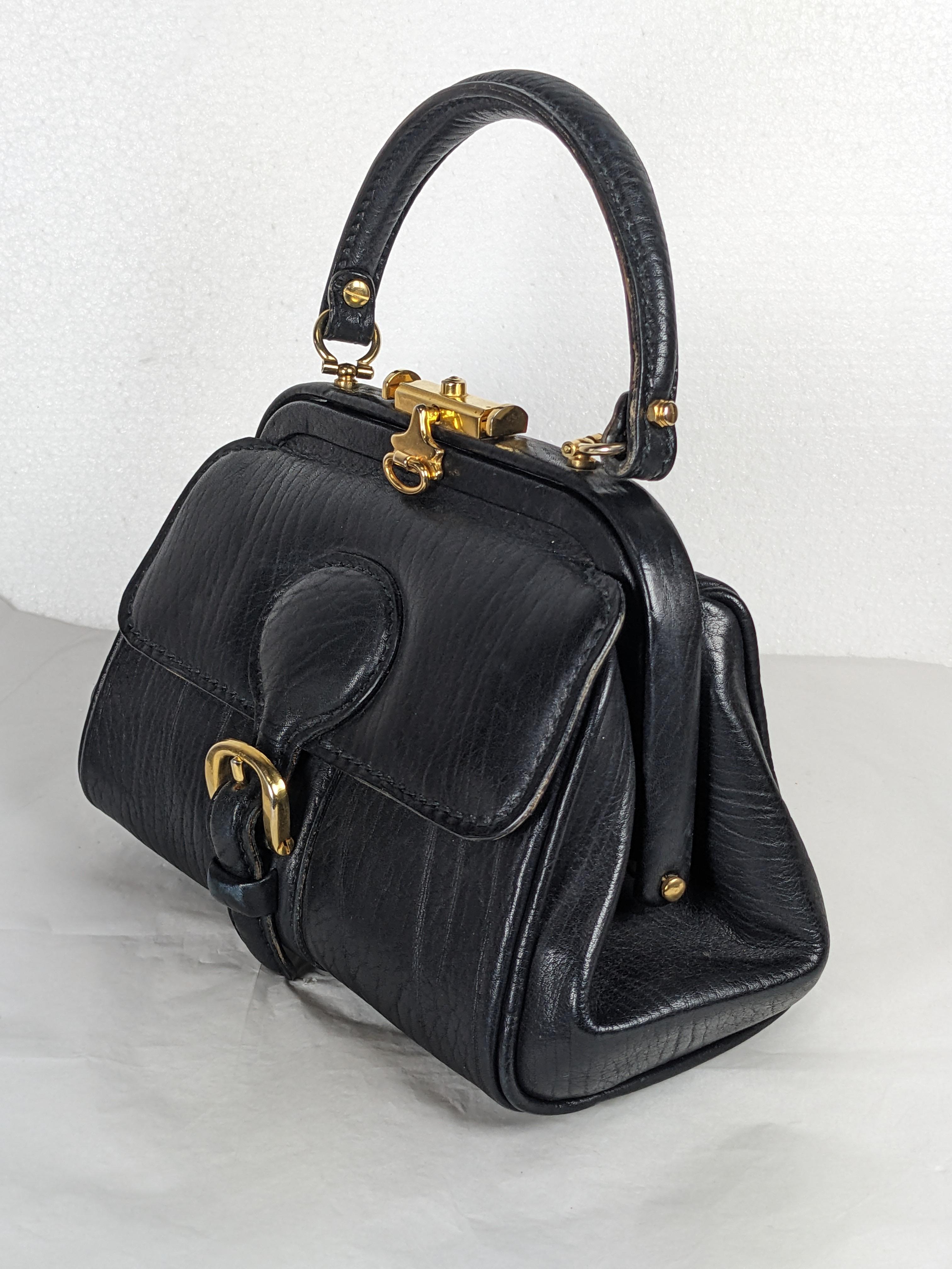 Satchel de cuero italiano para médicos Negro en venta