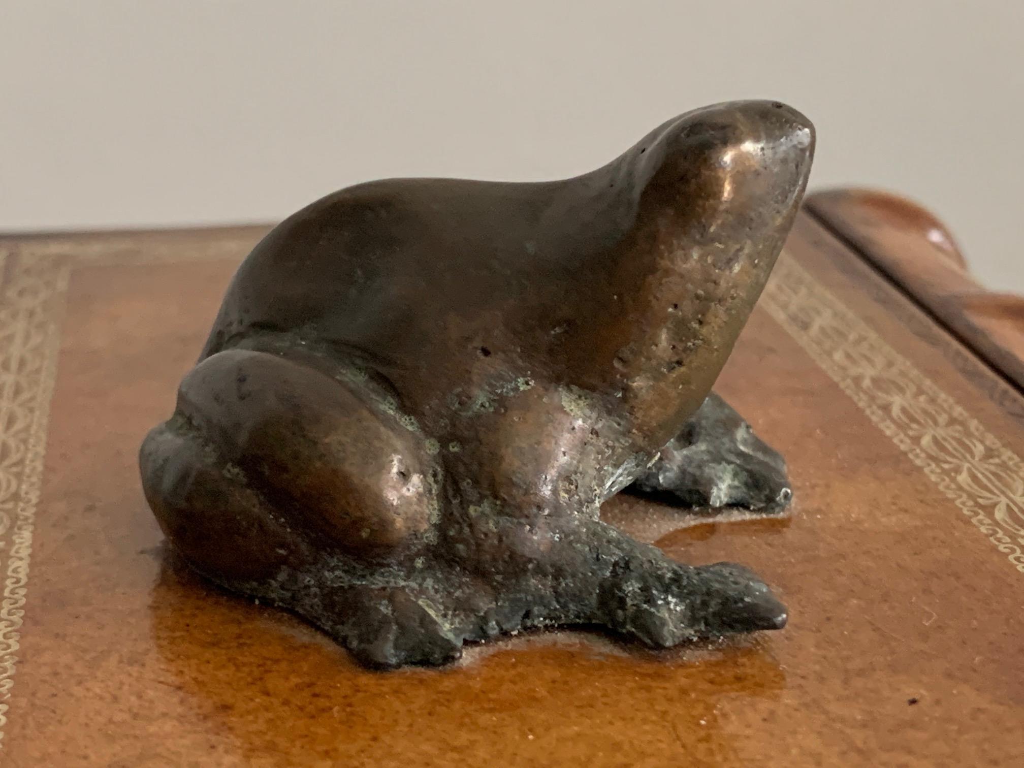 Neoclassical Italian Leather Faux Book Box with Bronze Frog