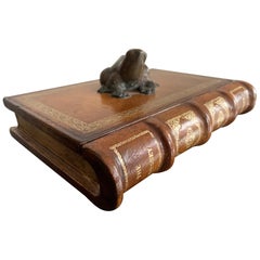 Vintage Italian Leather Faux Book Box with Bronze Frog