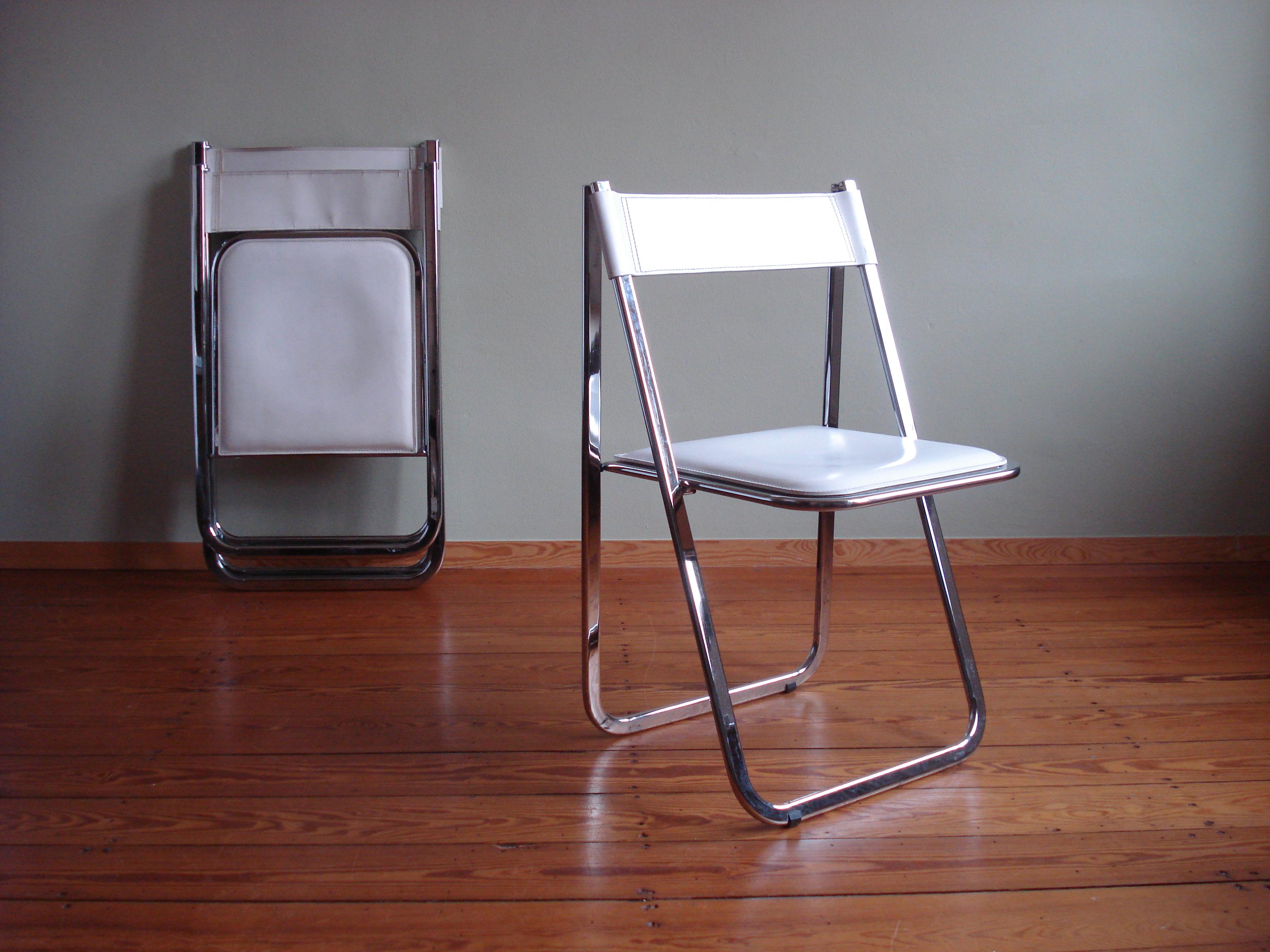 Mid-Century Modern Italian Leather Folding Chairs 