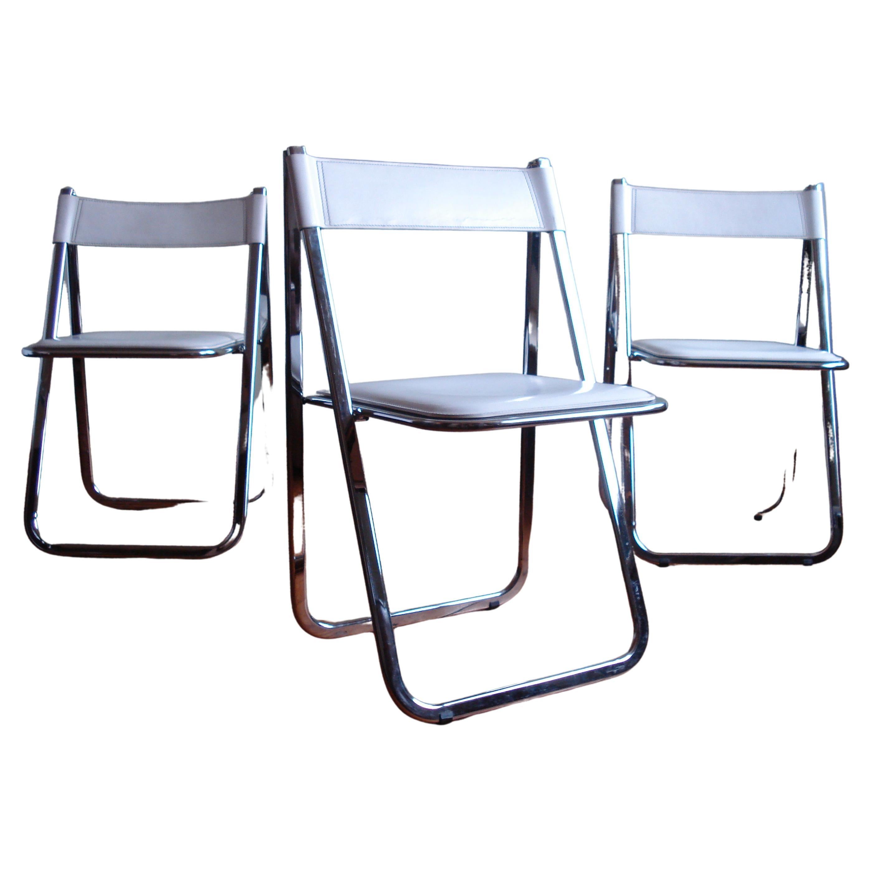 Italian Leather Folding Chairs "Tamara" by Arrben, 1970s For Sale
