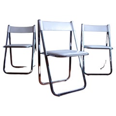 Italian Leather Folding Chairs "Tamara" by Arrben, 1970s