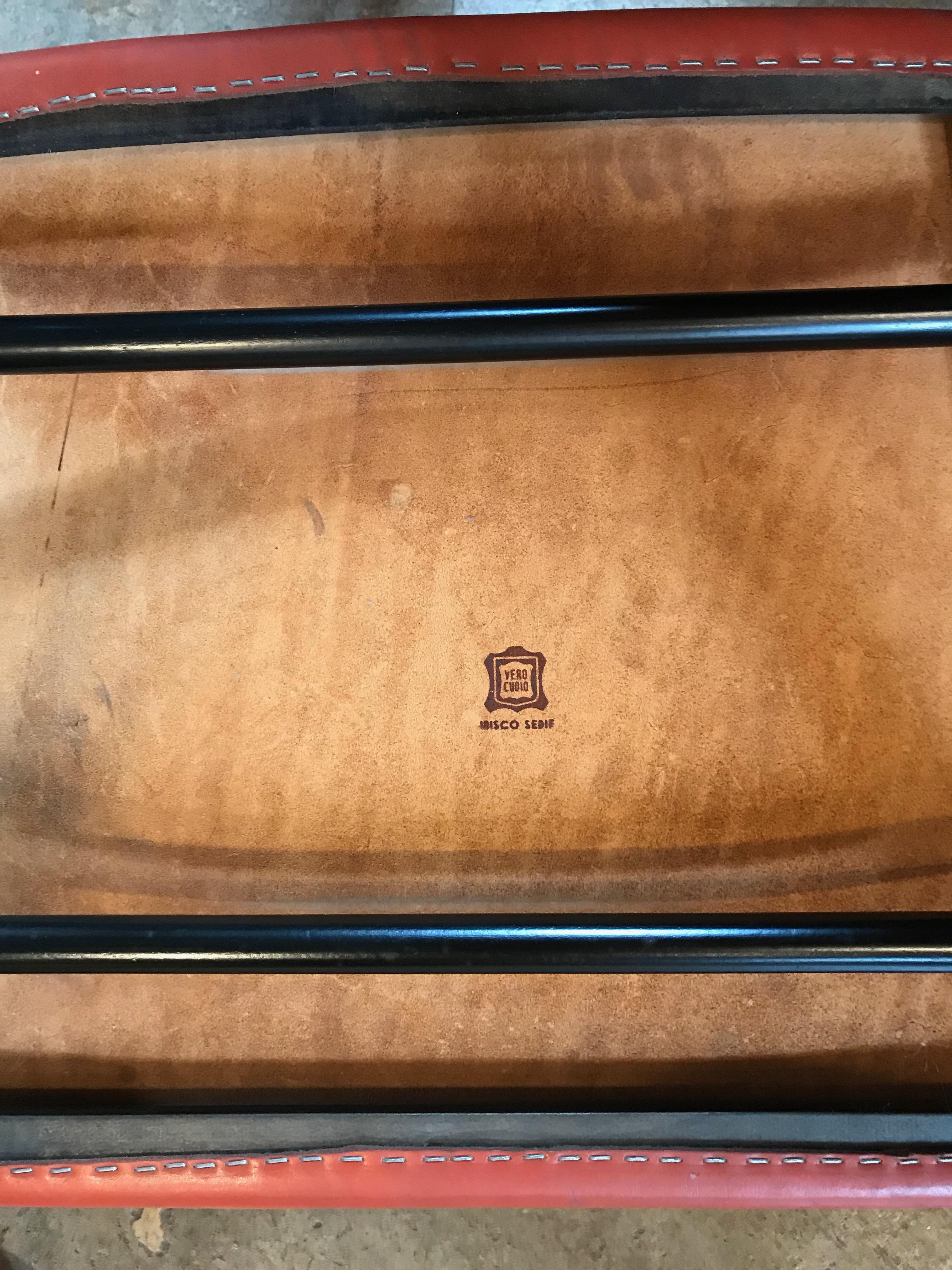 Italian Leather Game Dining Table with Set Black Chairs in Brown Leather, 1960s 9
