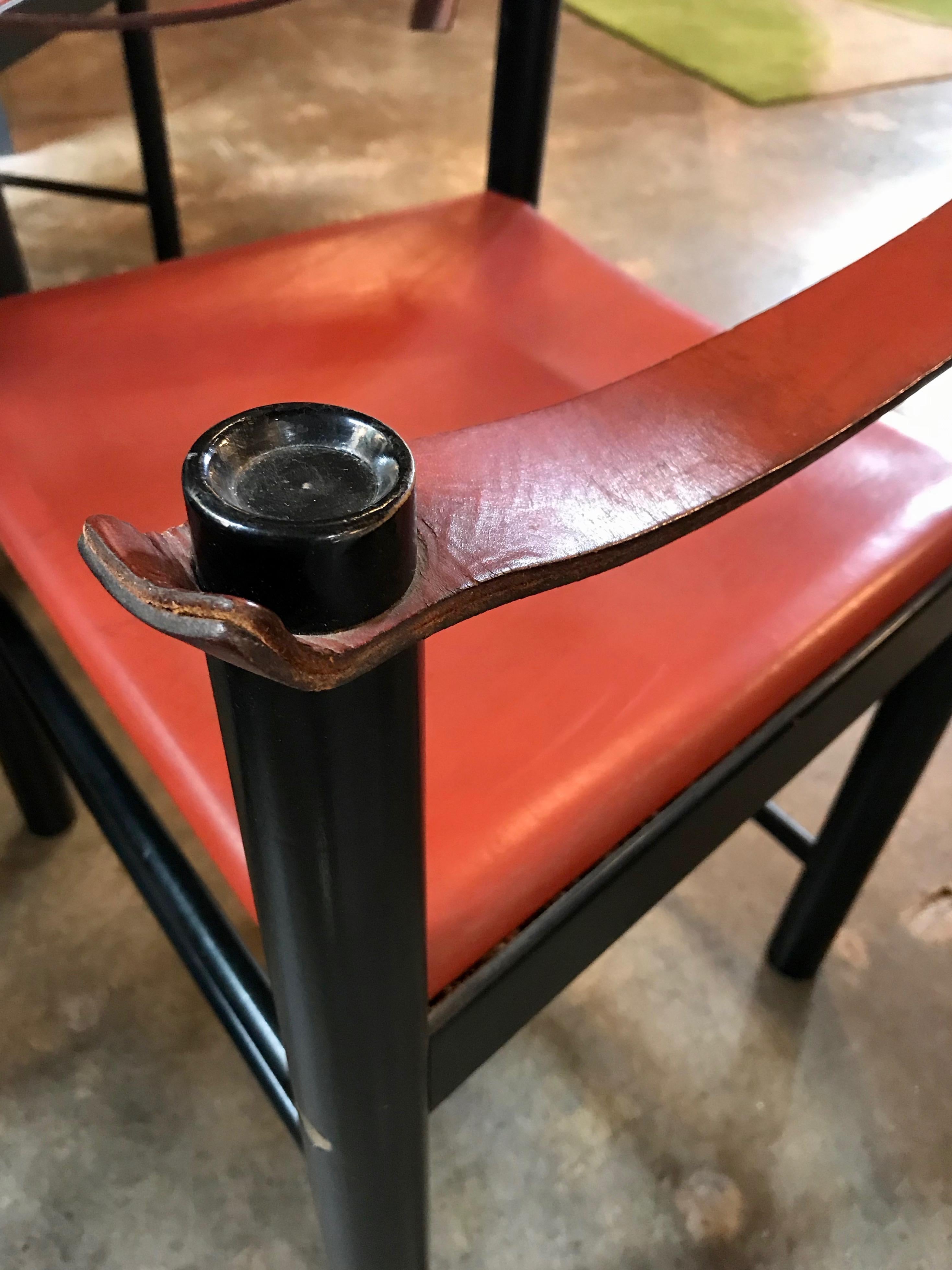 Italian Leather Game Dining Table with Set Black Chairs in Brown Leather, 1960s 3