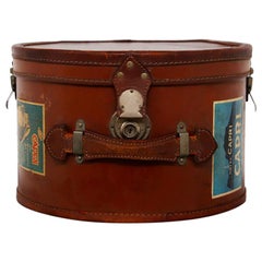 Vintage Italian Leather Hatbox with Steel Inserts and Period Stickers,