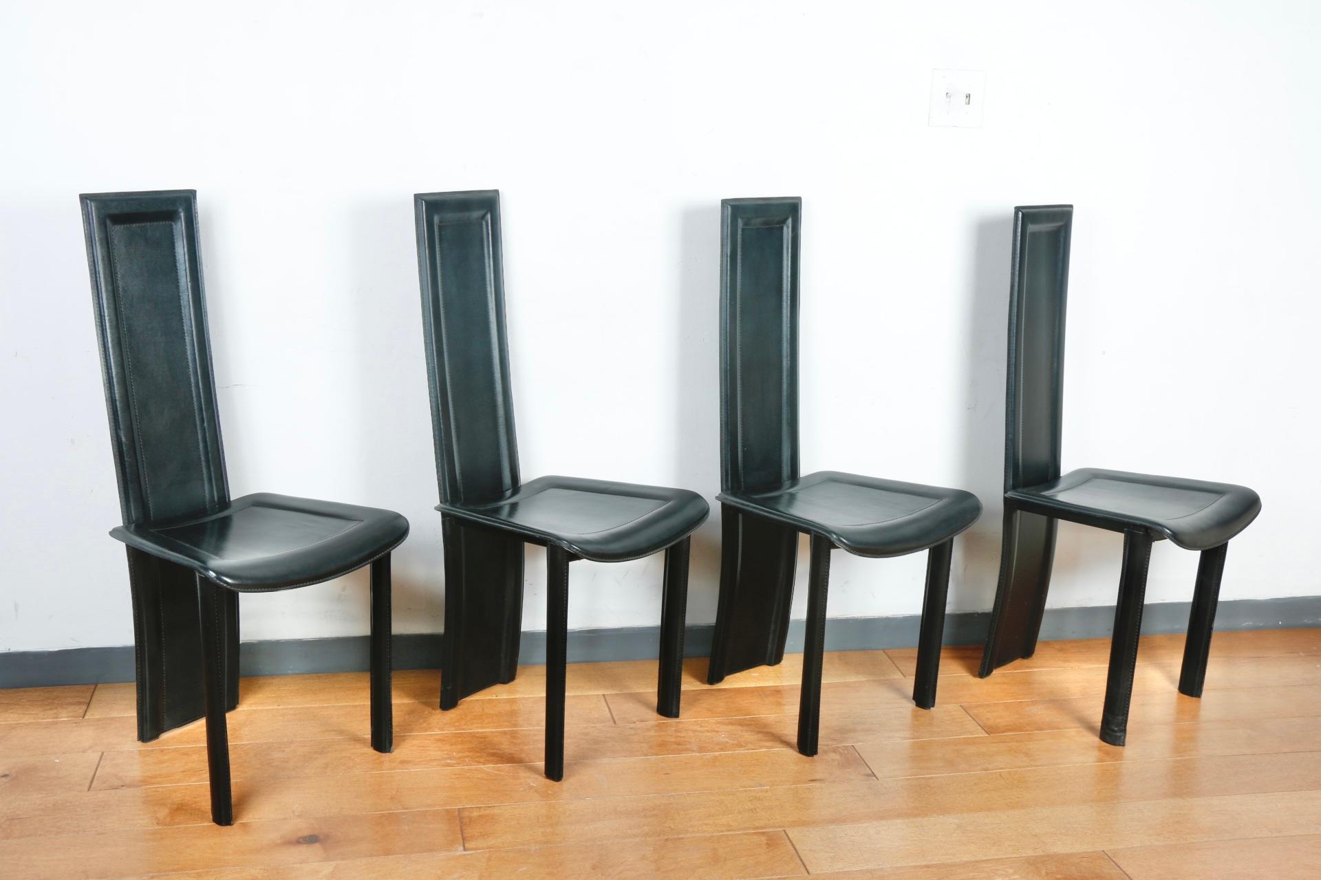 Italian Leather Highback Dining Chairs by Artedi In Good Condition In North Hollywood, CA
