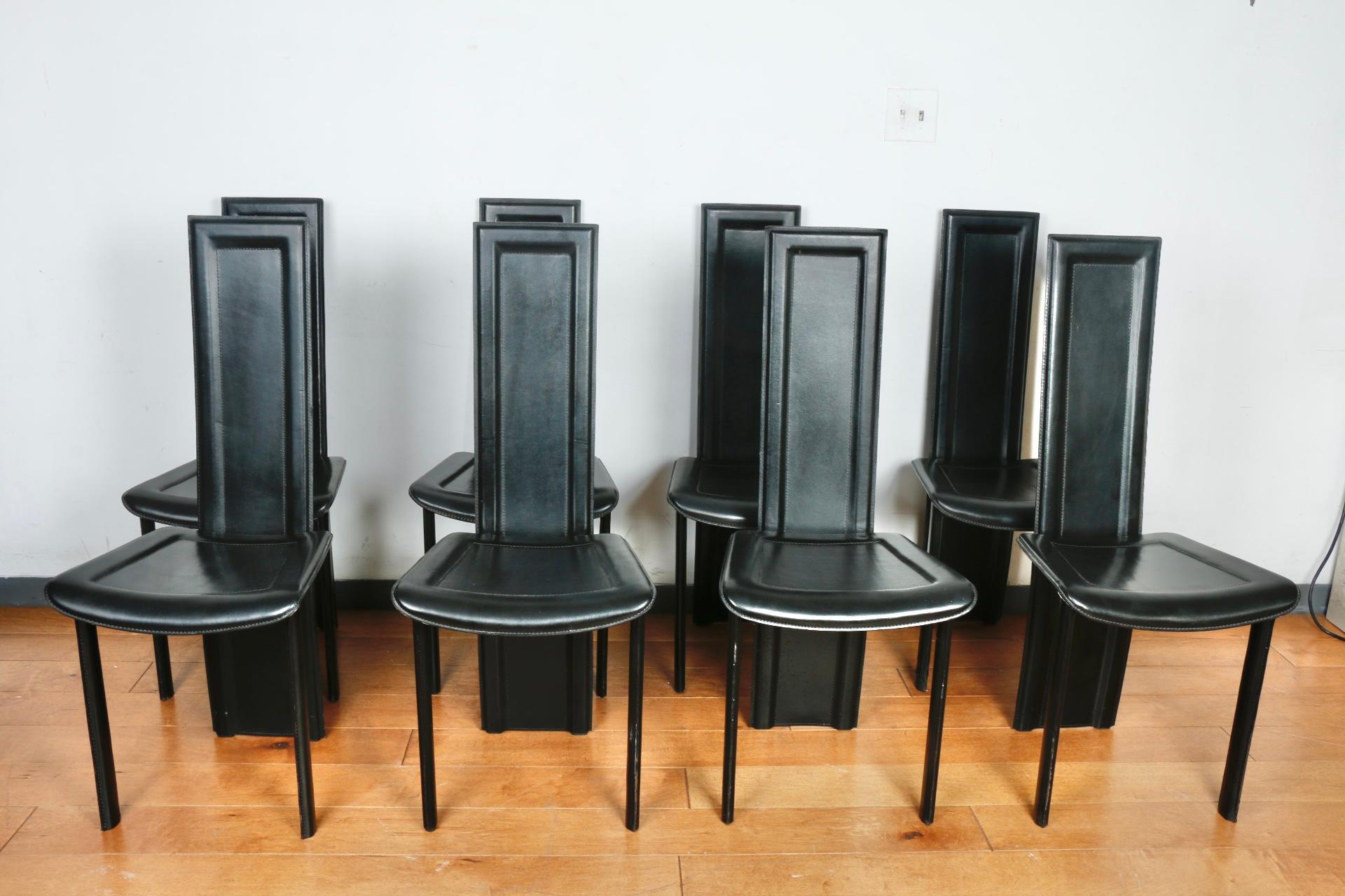 Late 20th Century Italian Leather Highback Dining Chairs by Artedi