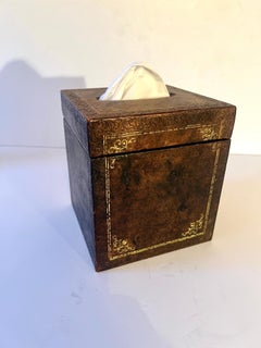Italian Leather Hinged Box with Embossed Gold Details for Upright Tissue Boxes