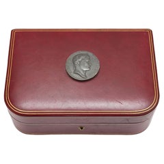 Retro Italian Leather Jewelry Box with Medal of Napoleon