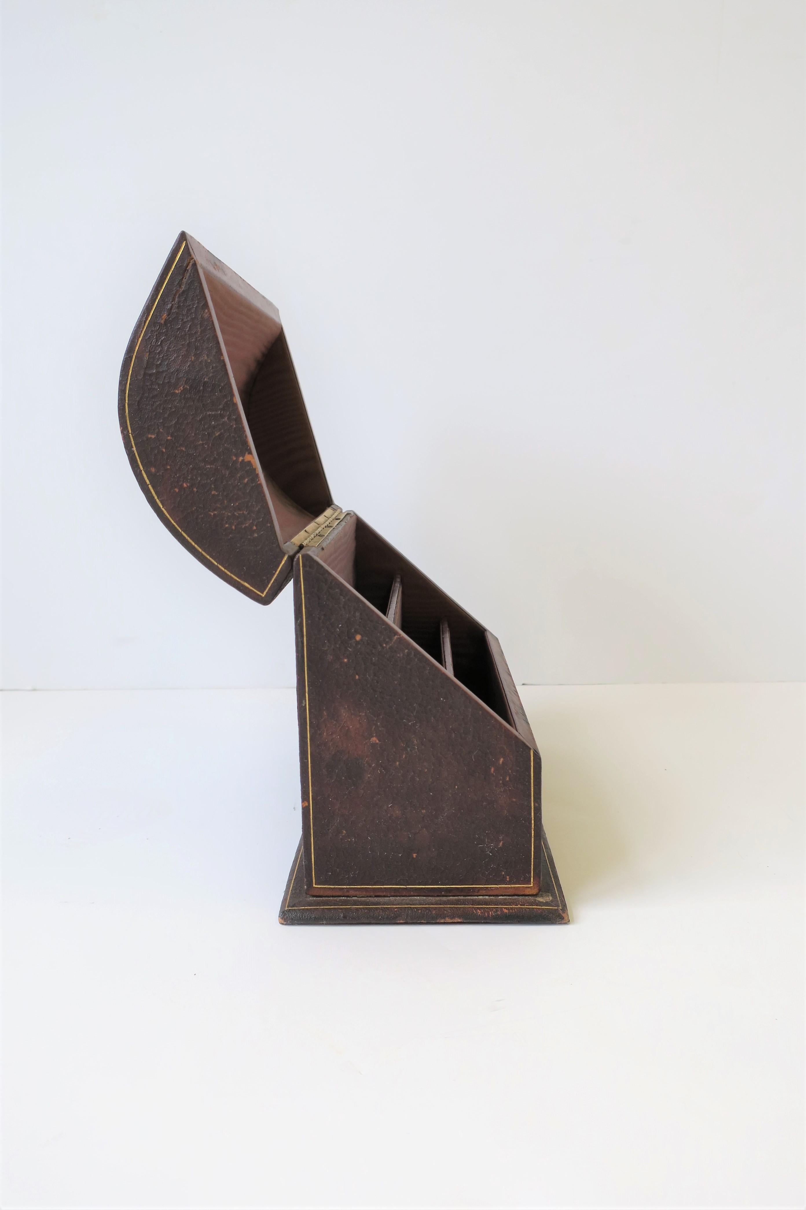 Italian Leather Desk Letter Holder Box For Sale 1