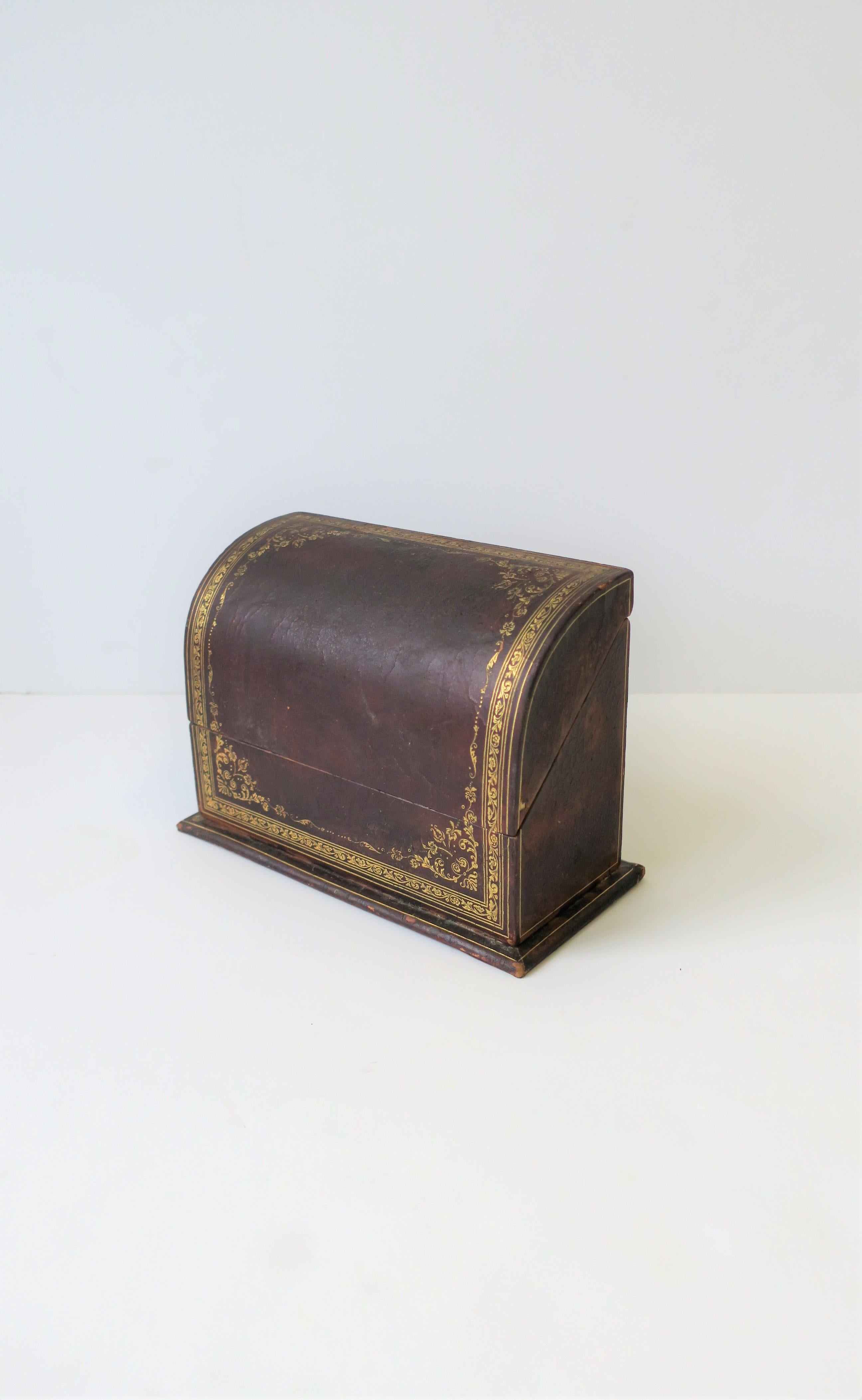Embossed Italian Leather Desk Letter Holder Box For Sale