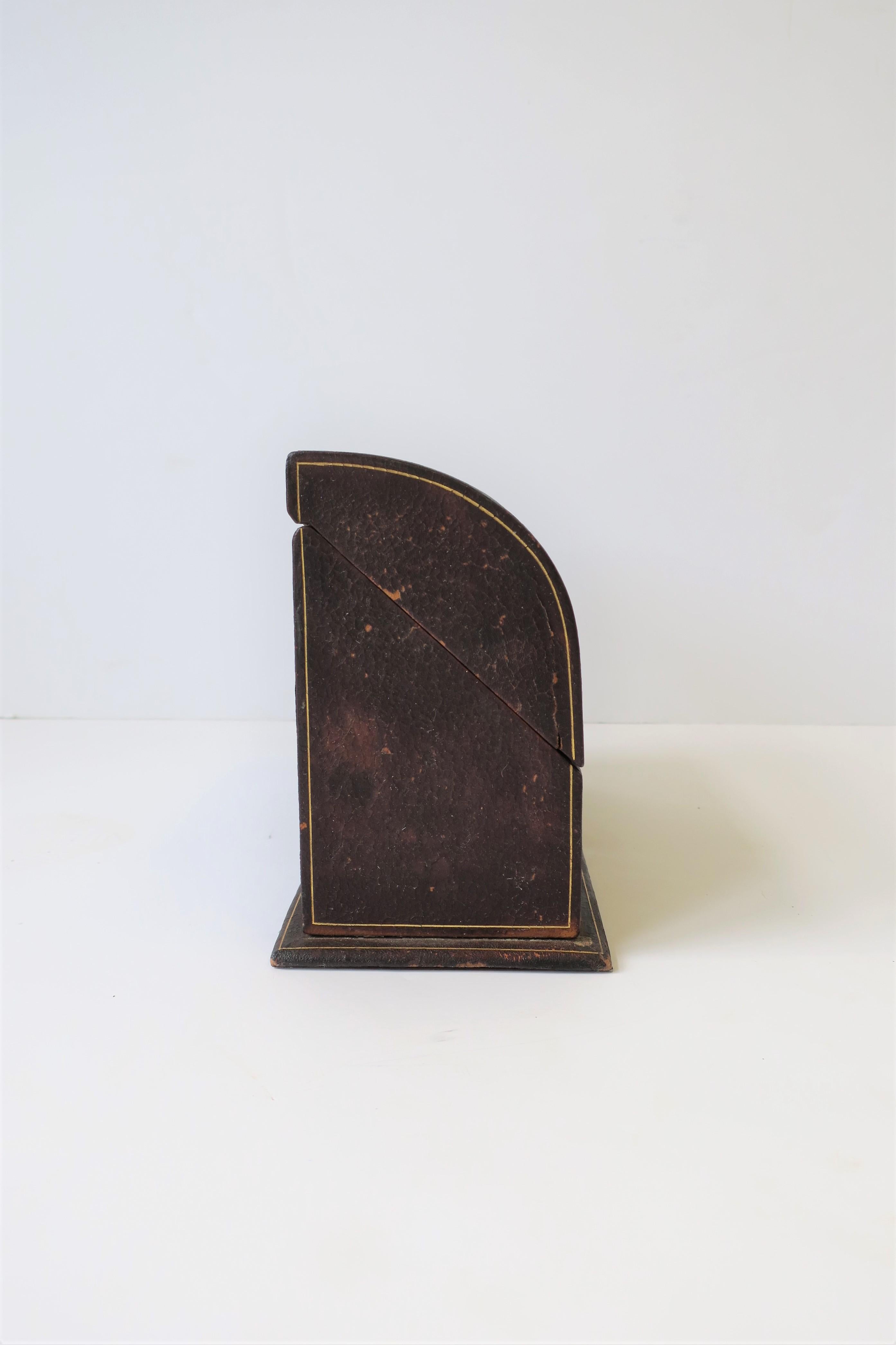 Brass Italian Leather Desk Letter Holder Box For Sale
