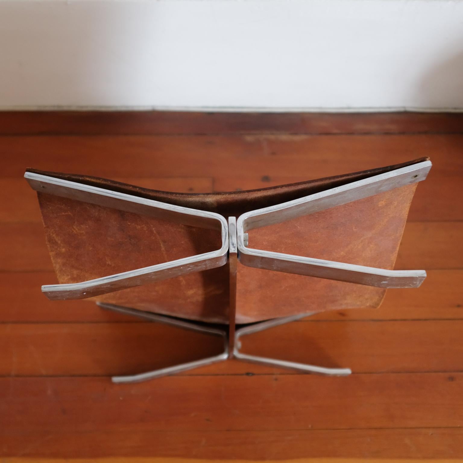 Steel Italian Leather Log Holder or Magazine Rack by Alessandro Albrizzi, 1960s