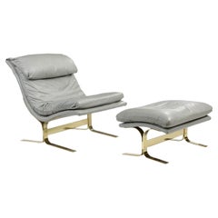 Italienischer Loungesessel und Ottomane aus Leder