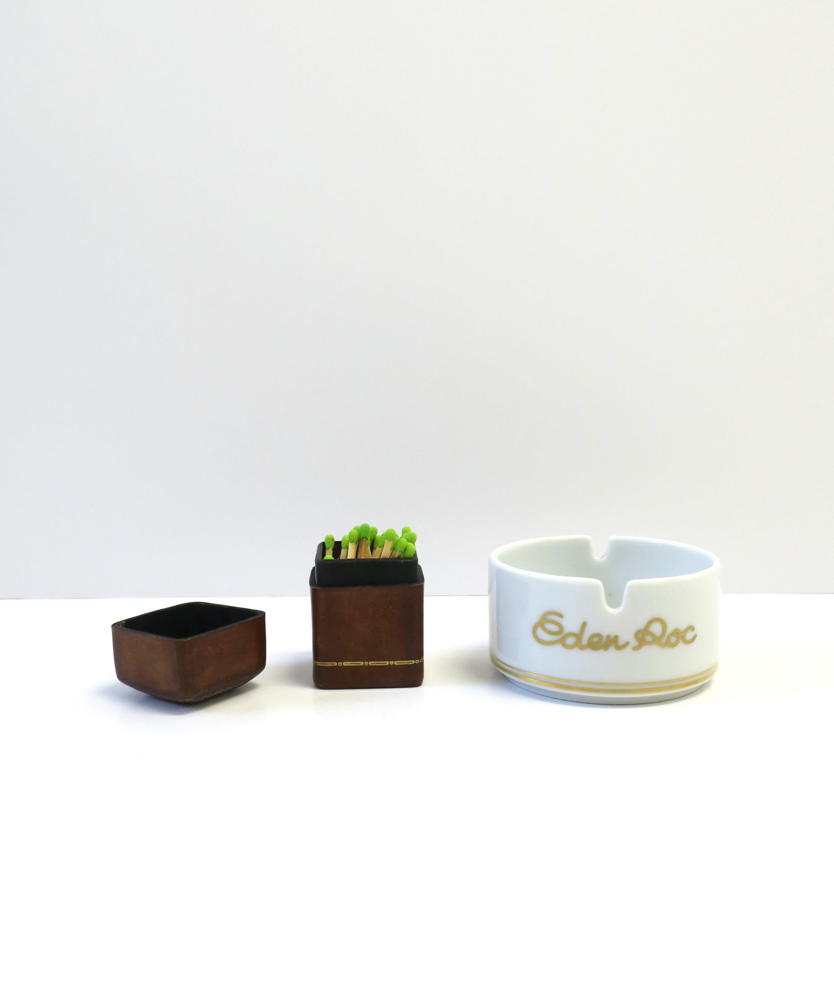 Italian Leather Matchstick Holder and Match Striker Box For Sale 2