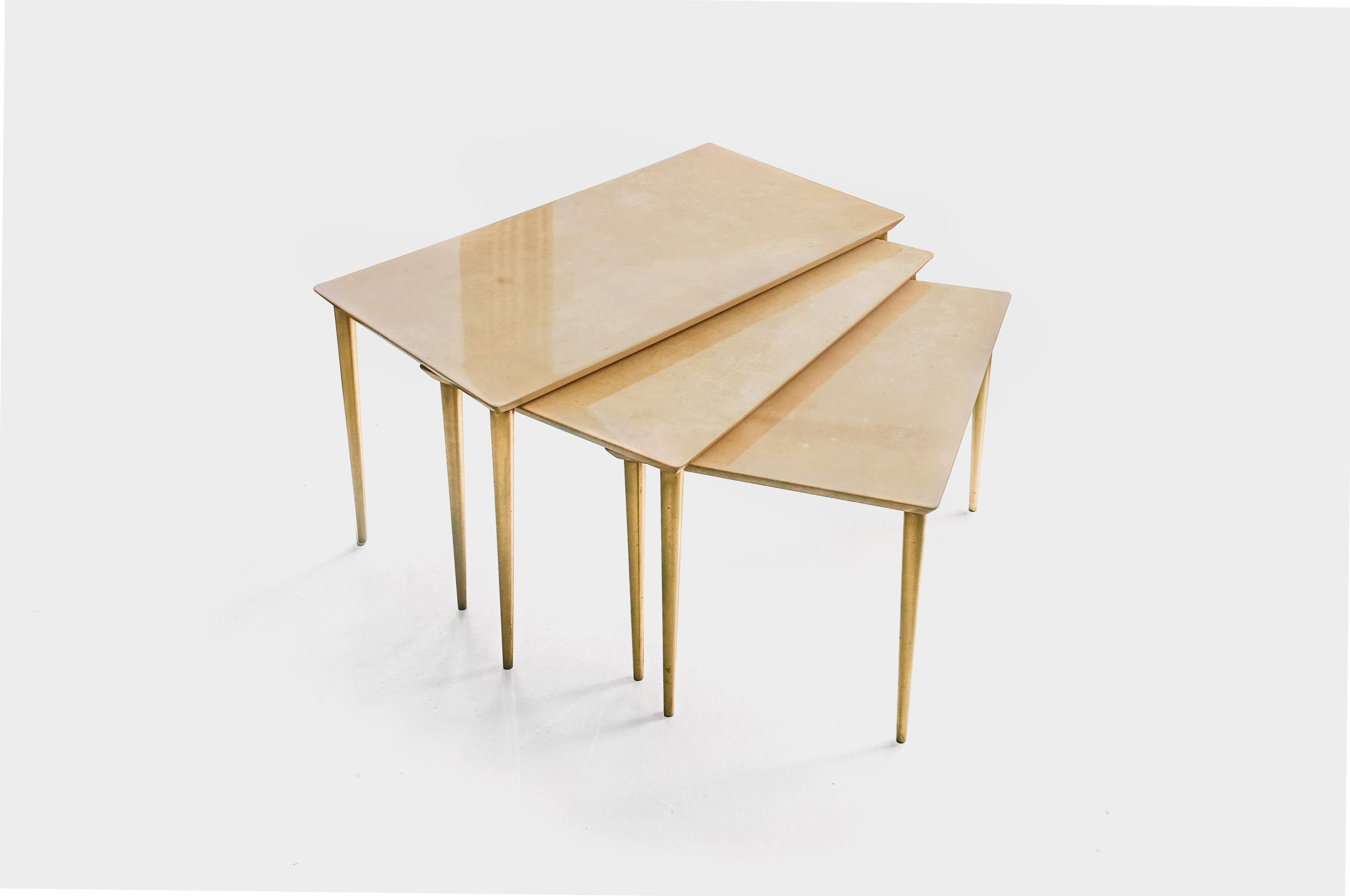 Mid-Century Modern Italian Leather Nesting Tables by Aldo Tura for Tura Mobili For Sale