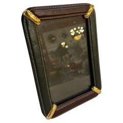 Italian Leather Picture Frame with Gilt Metal Corner Accents, 1970s