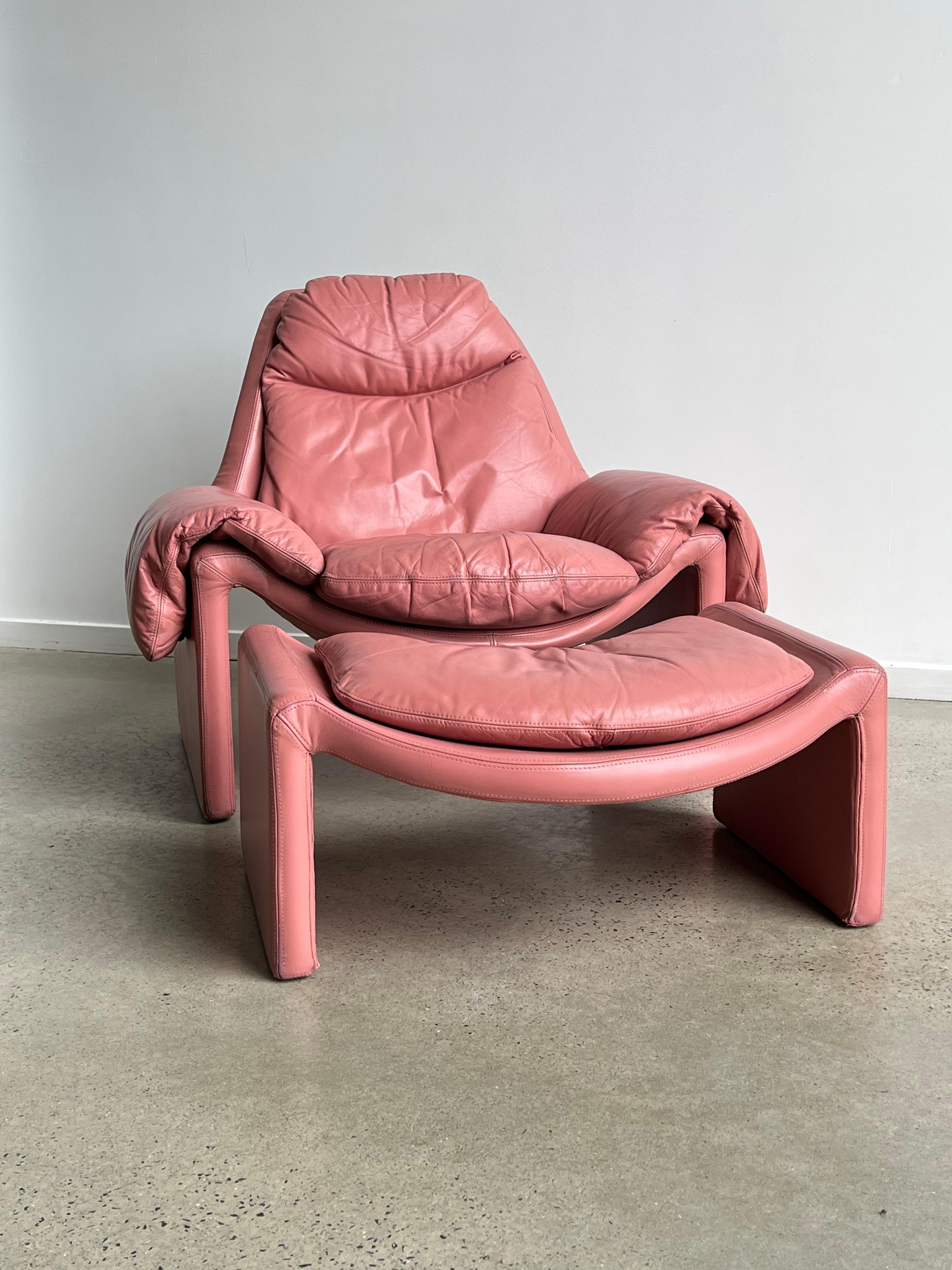 Italienischer rosafarbener P60-Stuhl aus Leder von Vittorio Introini für Saporiti Italia, 1962 (Moderne der Mitte des Jahrhunderts) im Angebot
