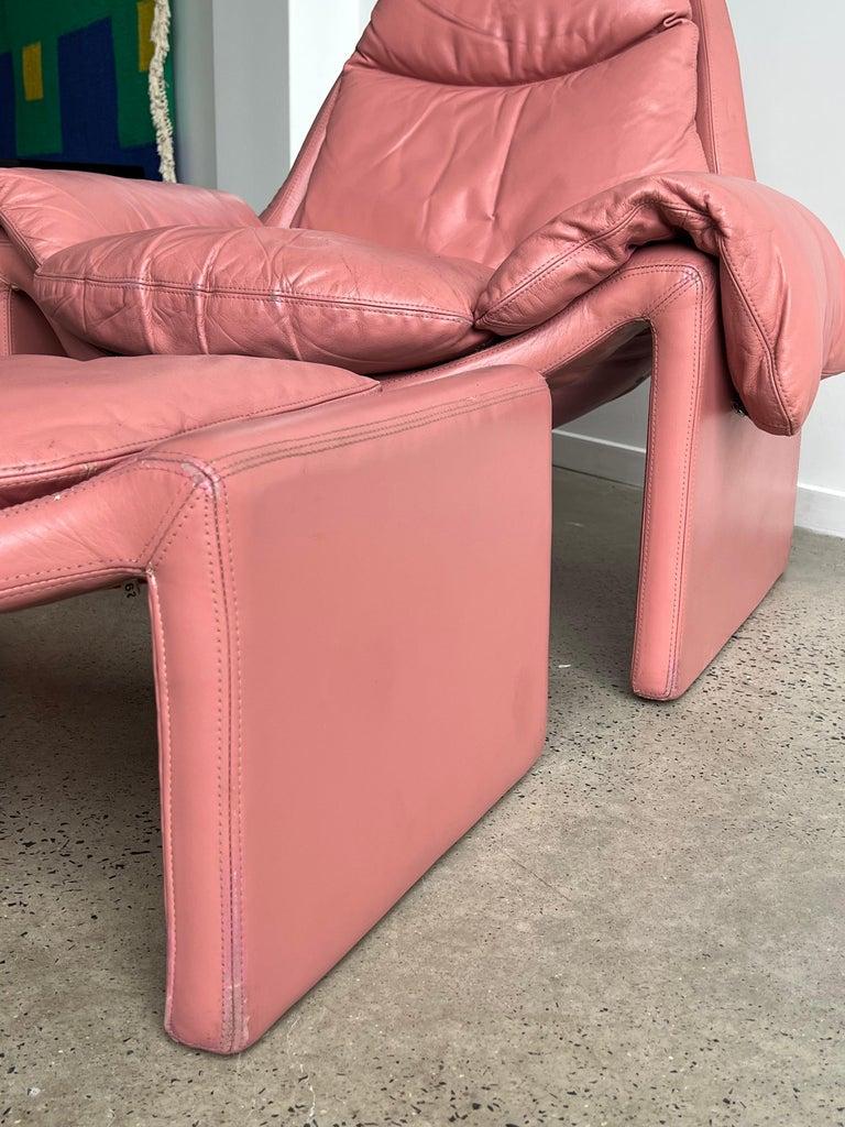 Italian Leather Pink P60 Chair by Vittorio Introini for Saporiti Italia, 1962 2