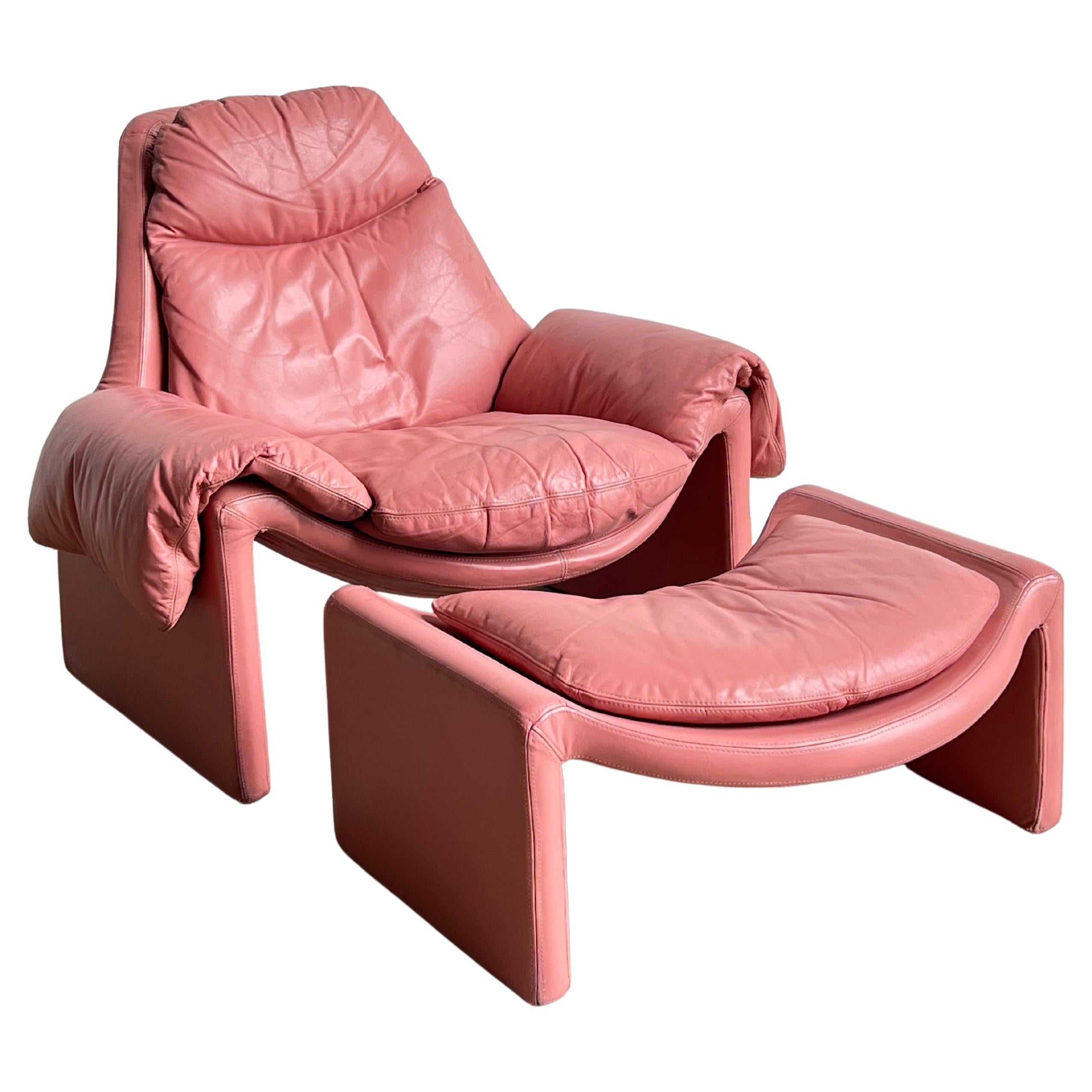Italian Leather Pink P60 Chair by Vittorio Introini for Saporiti Italia, 1962