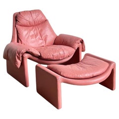 Italian Leather Pink P60 Chair by Vittorio Introini for Saporiti Italia, 1962