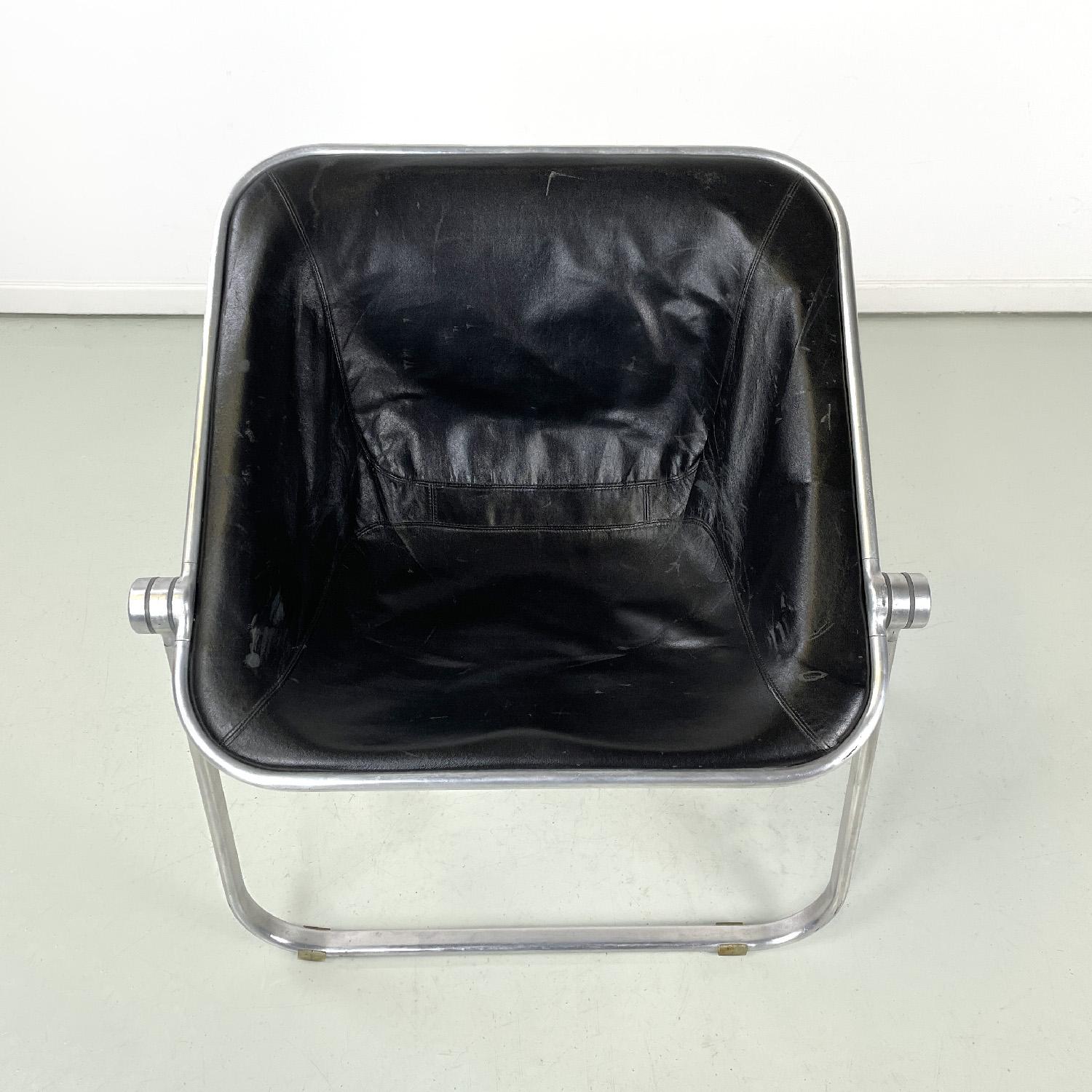 Steel Italian leather Plona armchair by Giancarlo Piretti for Anonima Catelli, 1970s