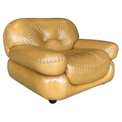 Italian Leather “Sapporo” Lounge Chair by Mobil Girgi, 1970s