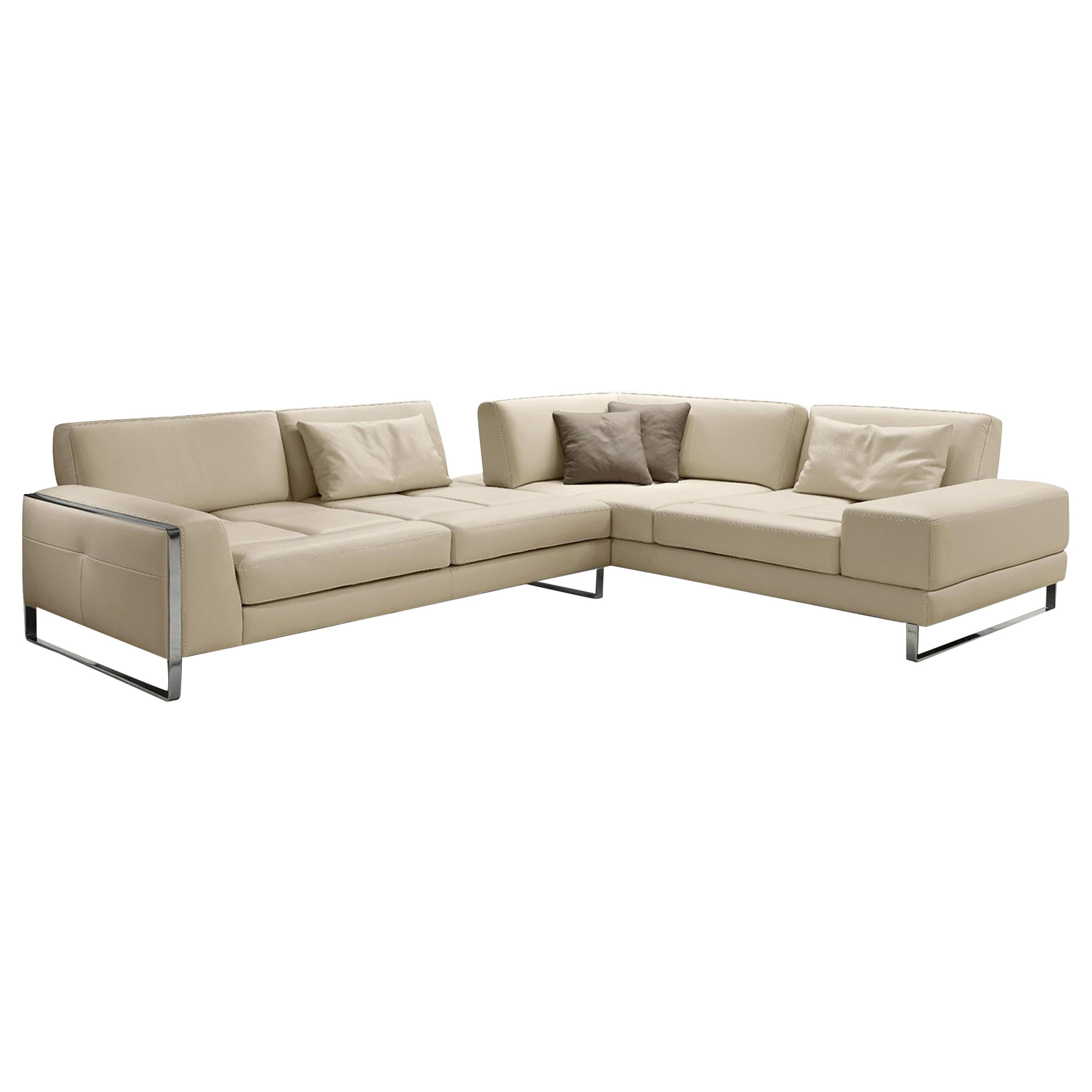 Italian Leather Sectional with Adjustable Back Cushions For Sale