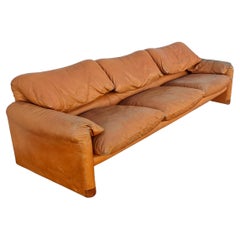 Italian Leather Sofa by Vico Magistretti for Casina