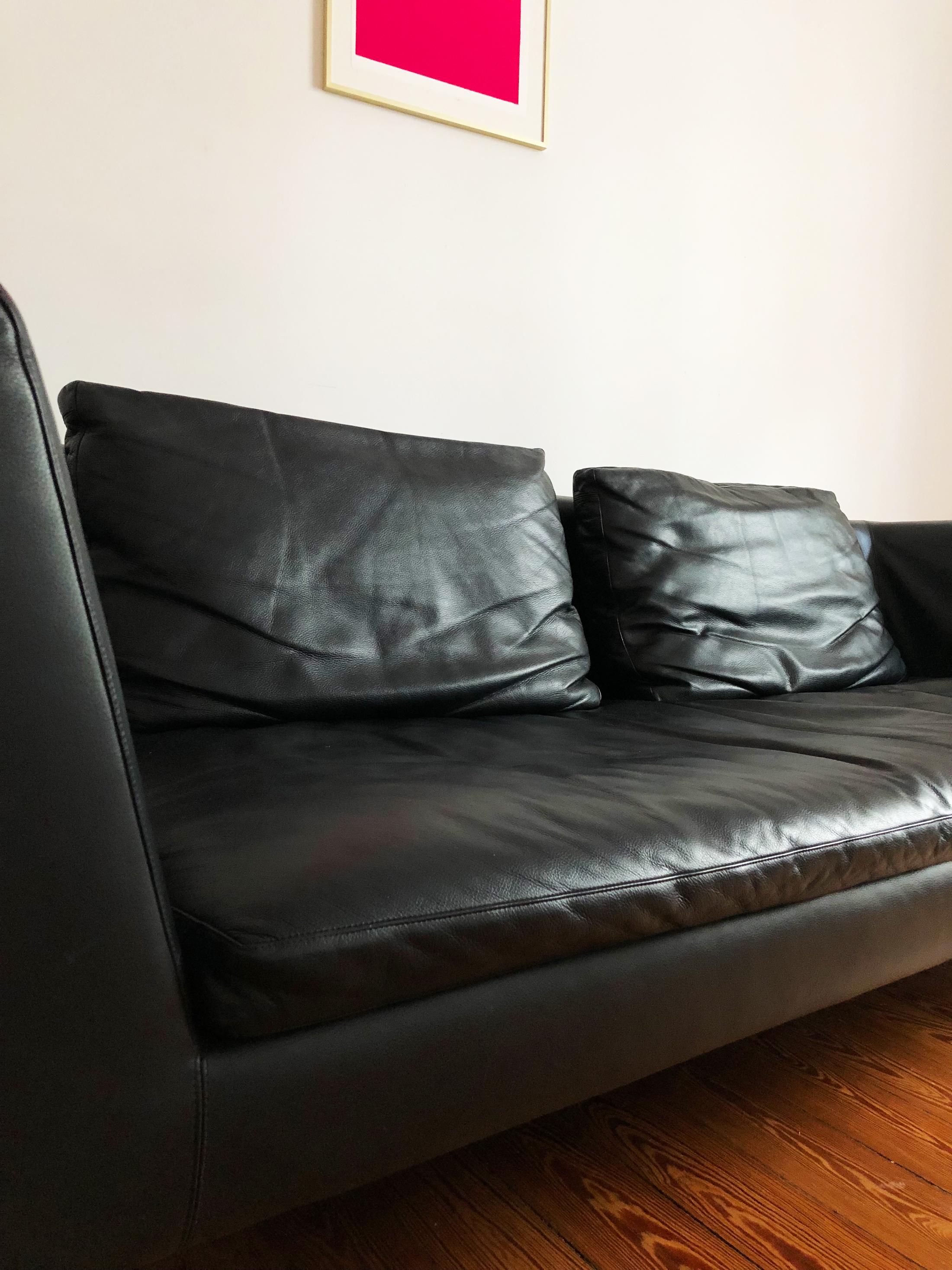 Brushed Italian Leather Sofa Model Charles by Antonio Citterio for B&B Italia
