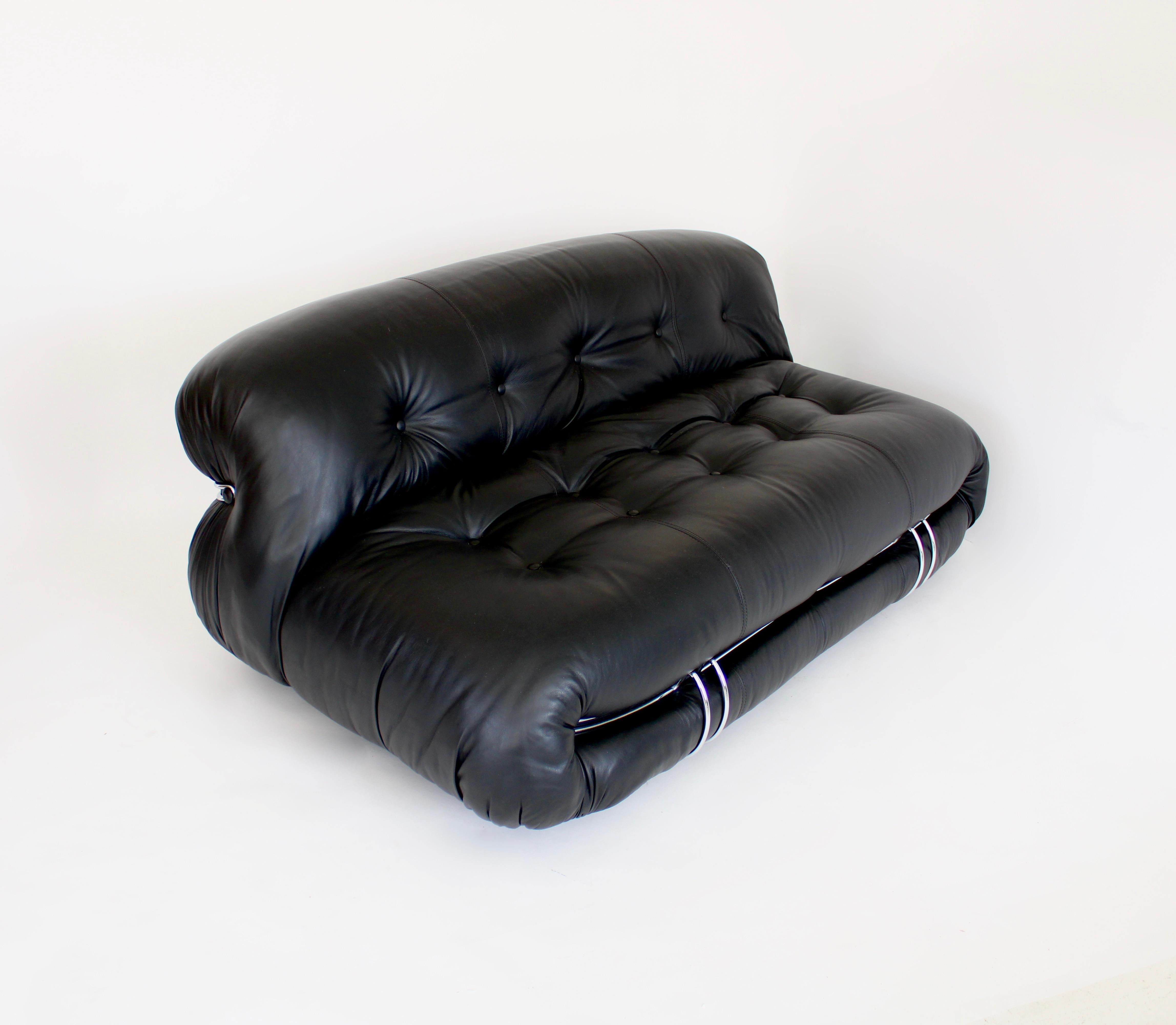 Mid-Century Modern Italian Leather Soriana Settee by Tobia and Afra Scarpa for Cassina