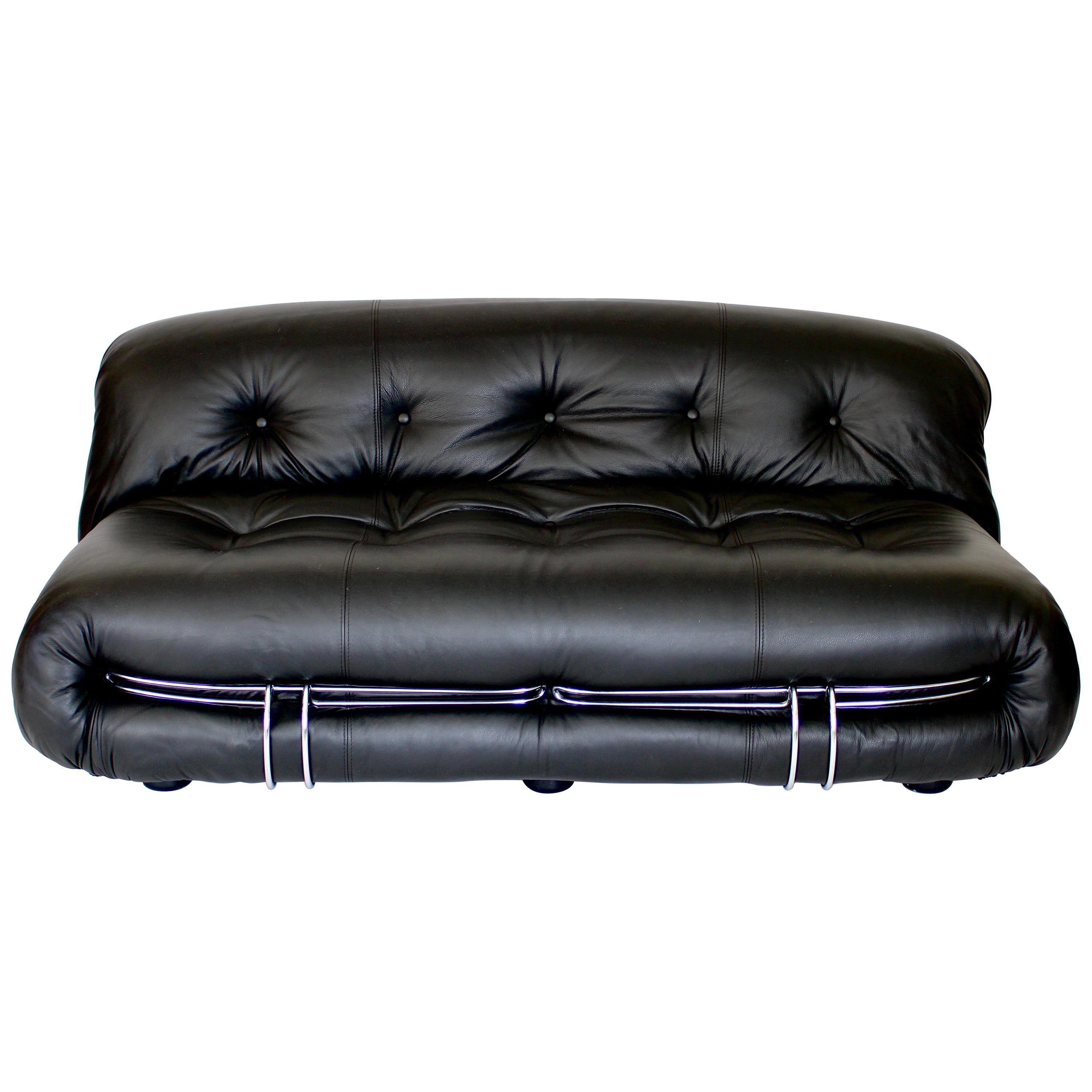 Italian Leather Soriana Settee by Tobia and Afra Scarpa for Cassina