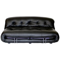 Italian Leather Soriana Settee by Tobia and Afra Scarpa for Cassina