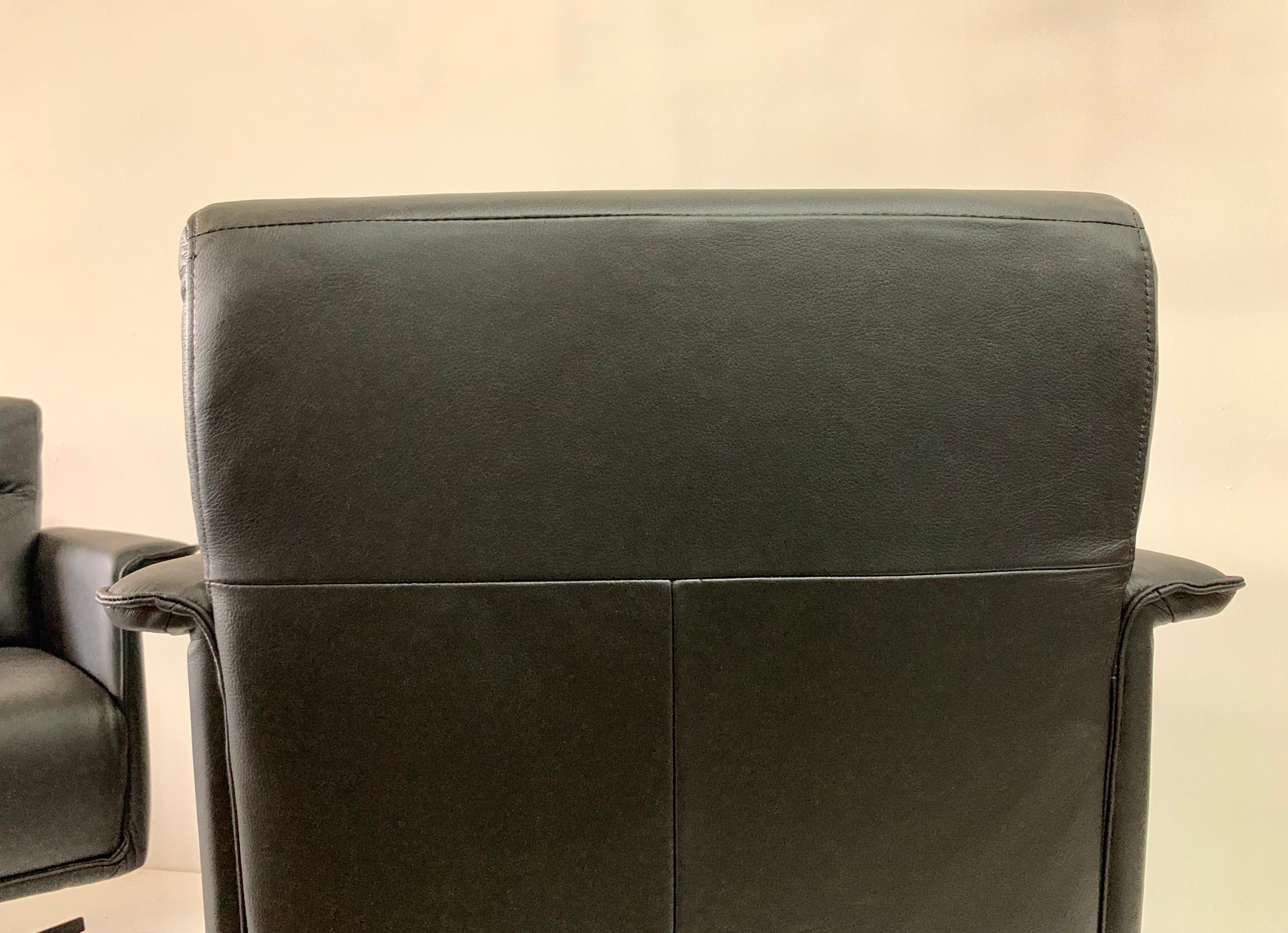 Modern Italian Leather Swivel Chairs, Pair