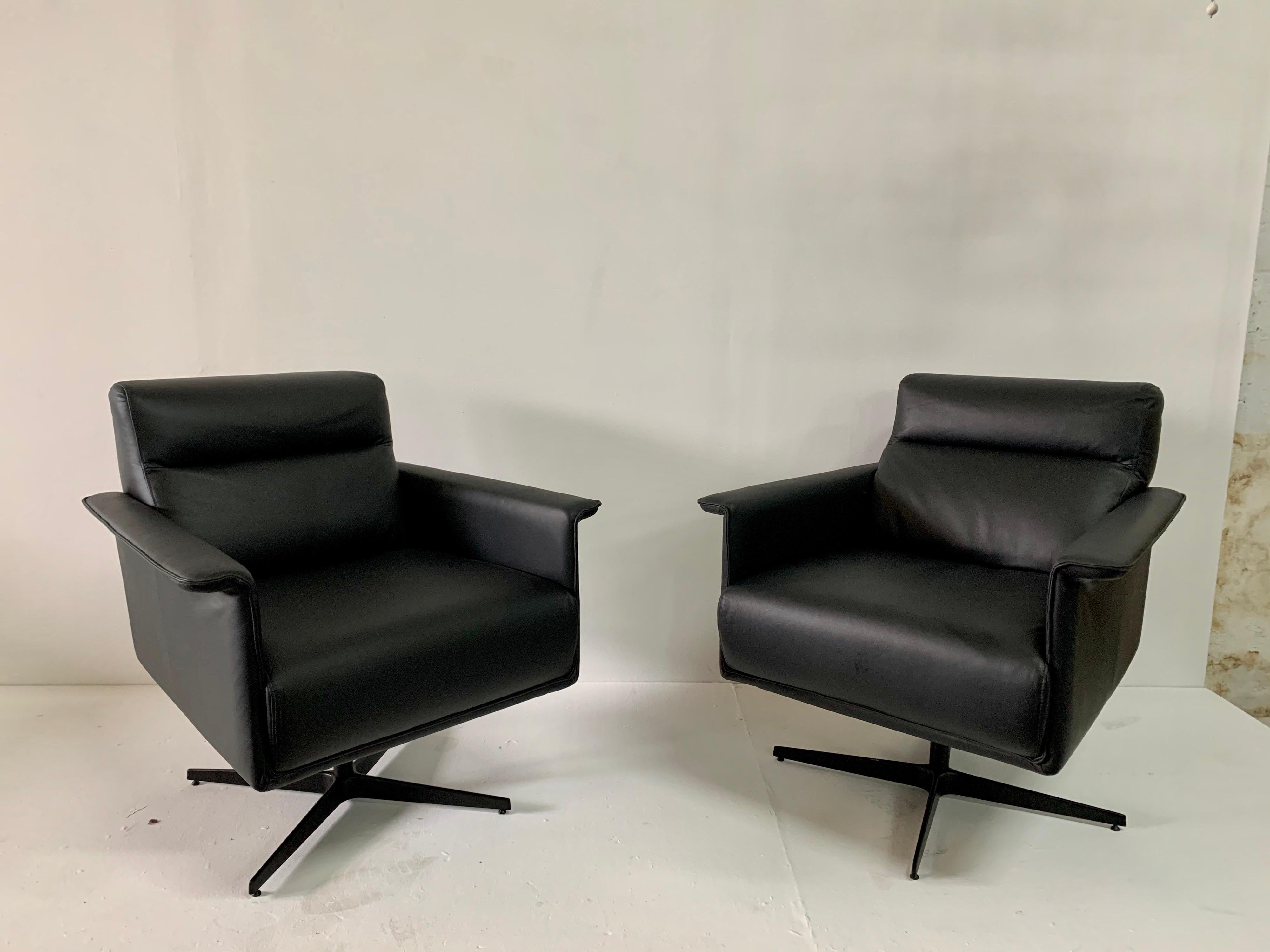 Metal Italian Leather Swivel Chairs, Pair