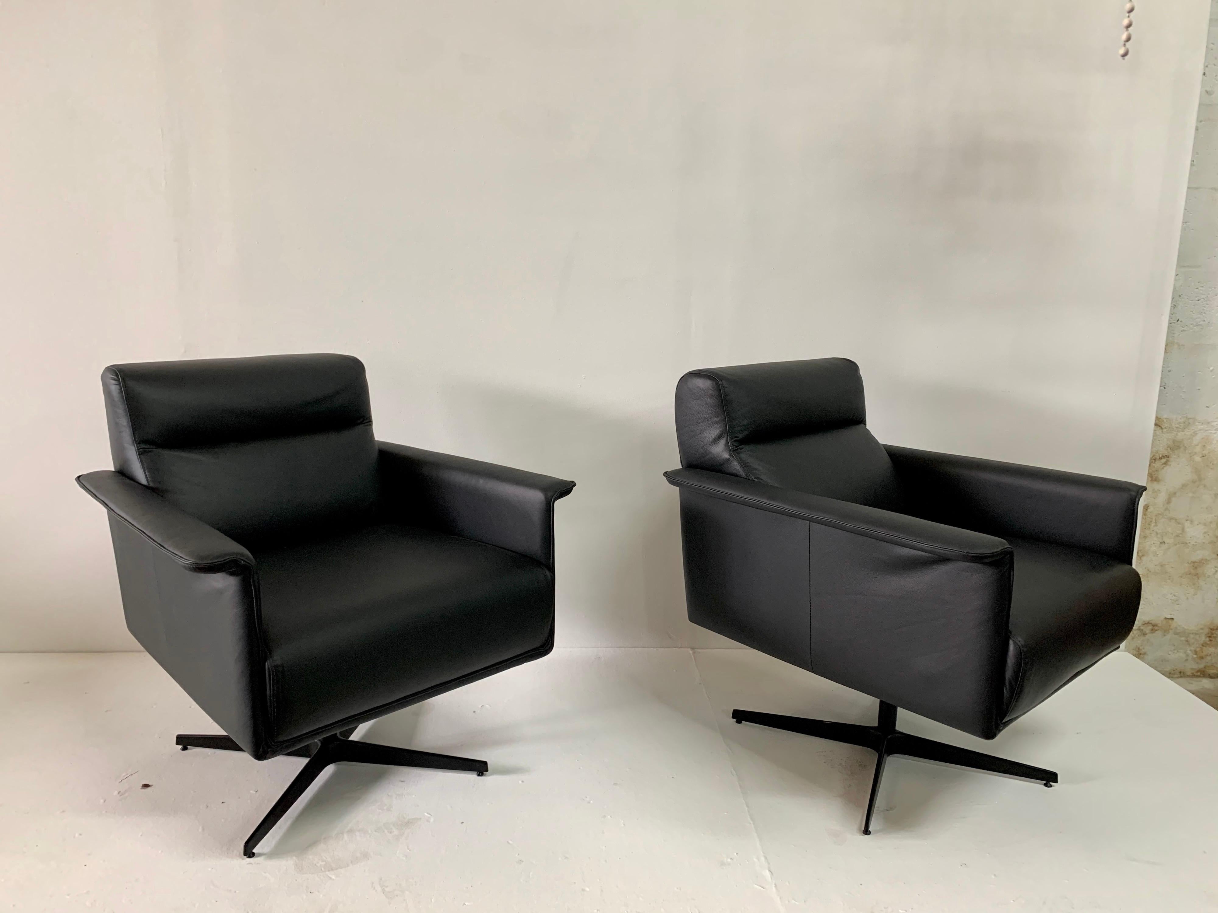 Italian Leather Swivel Chairs, Pair 1