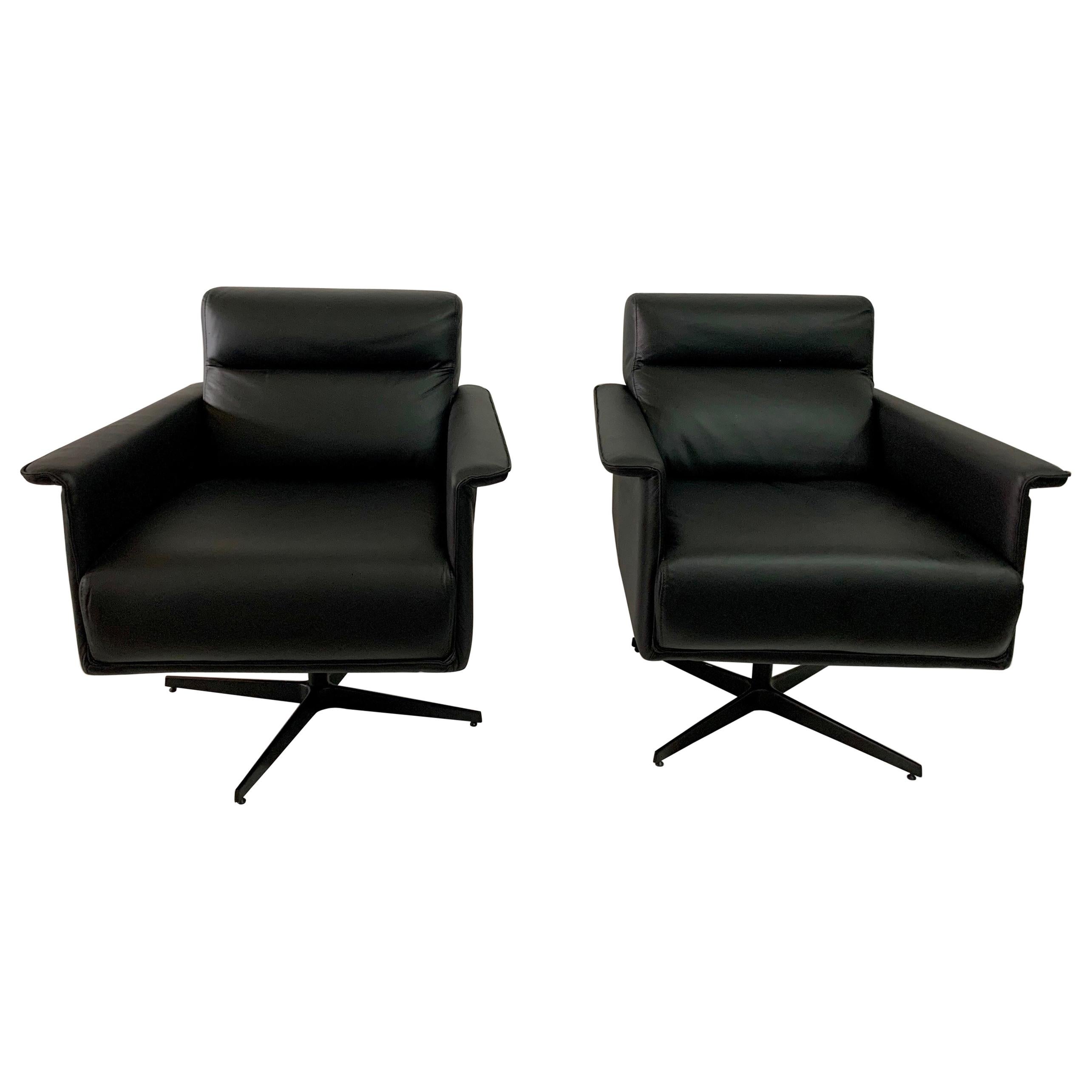 Italian Leather Swivel Chairs, Pair