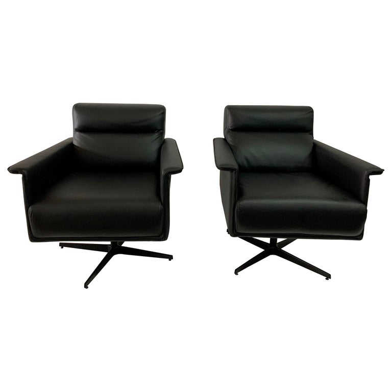 Italian Leather Swivel Chairs, Pair at 1stDibs