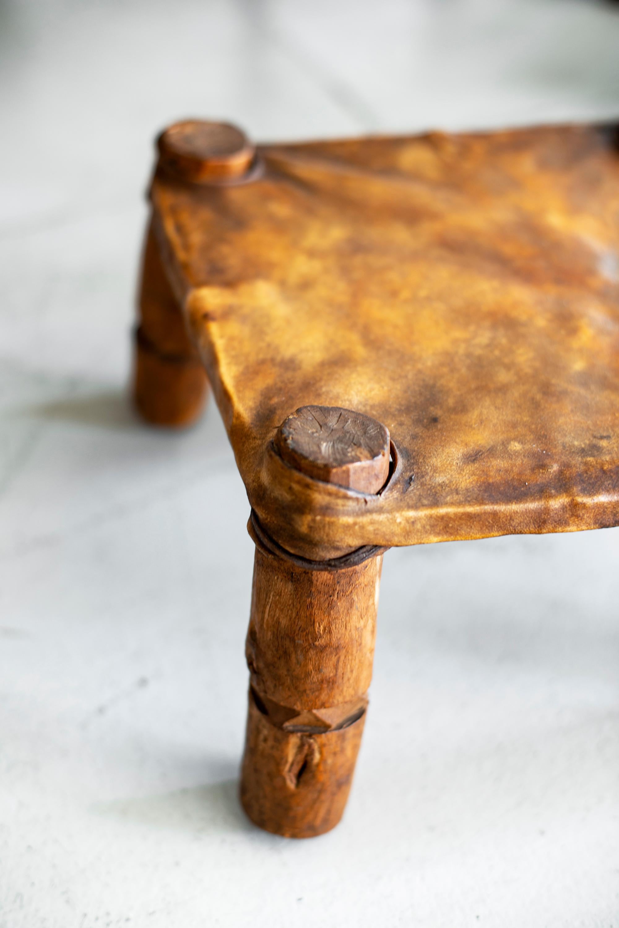 Italian African Leather Table and Stools