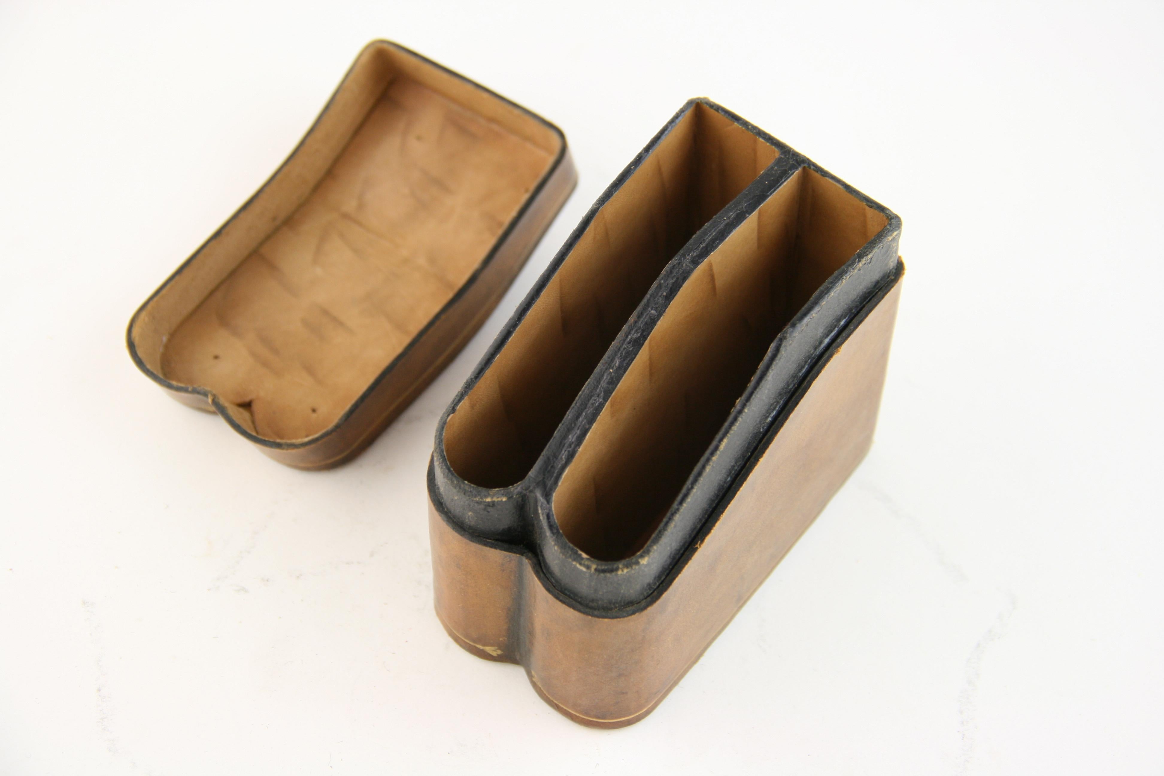 Caja de cartas de cuero italiano para dos barajas en venta 1